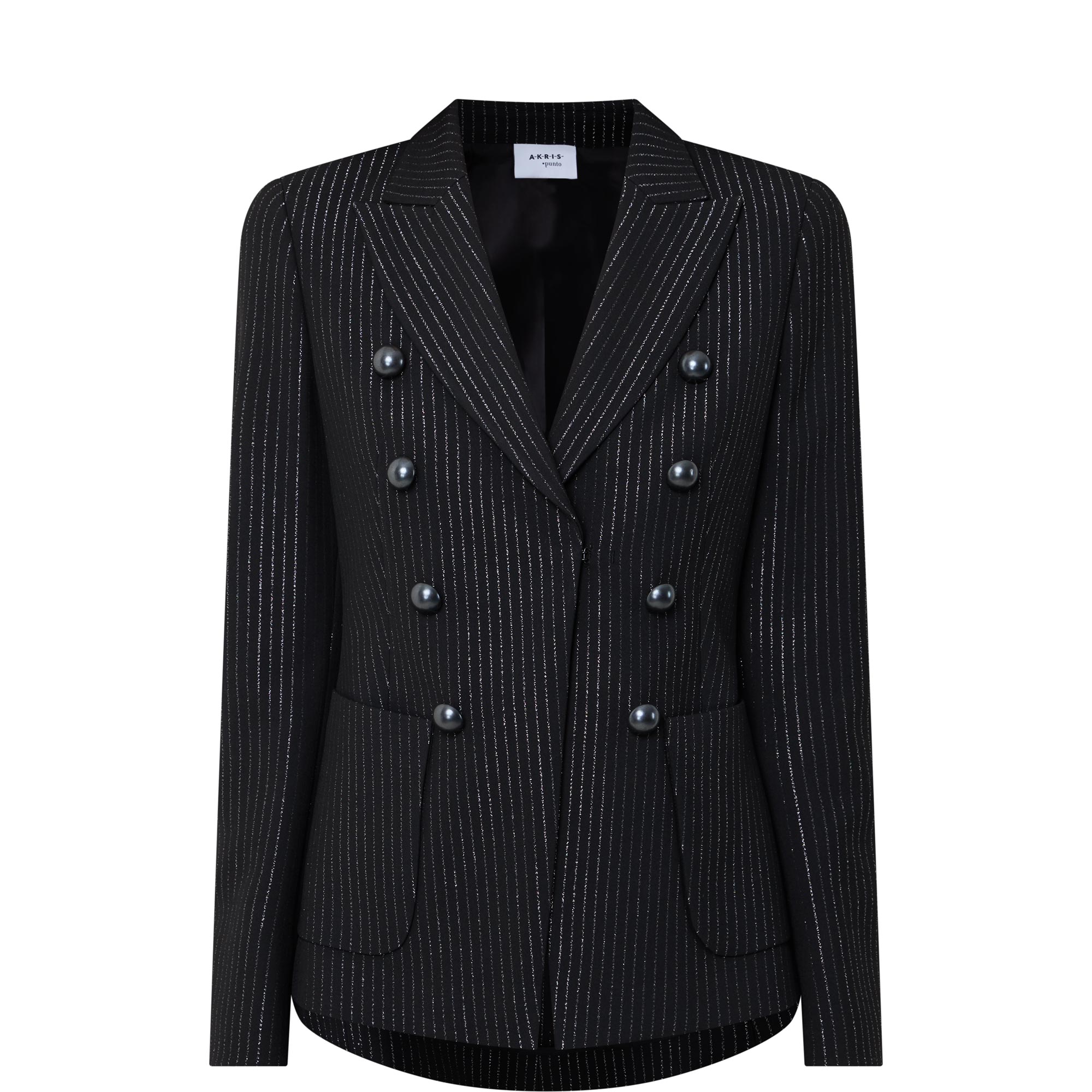 Double-Breasted Metallic Pinstripe Blazer