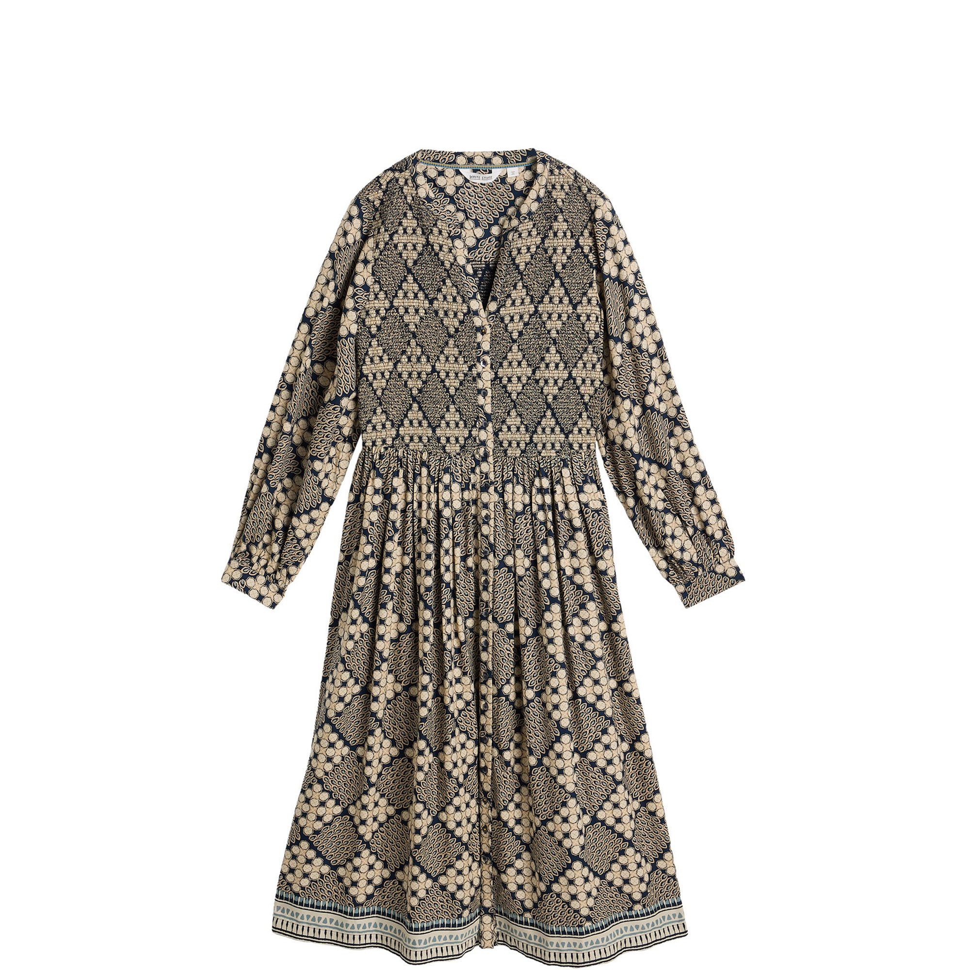 Hattie Printed Shirred Flared Dress