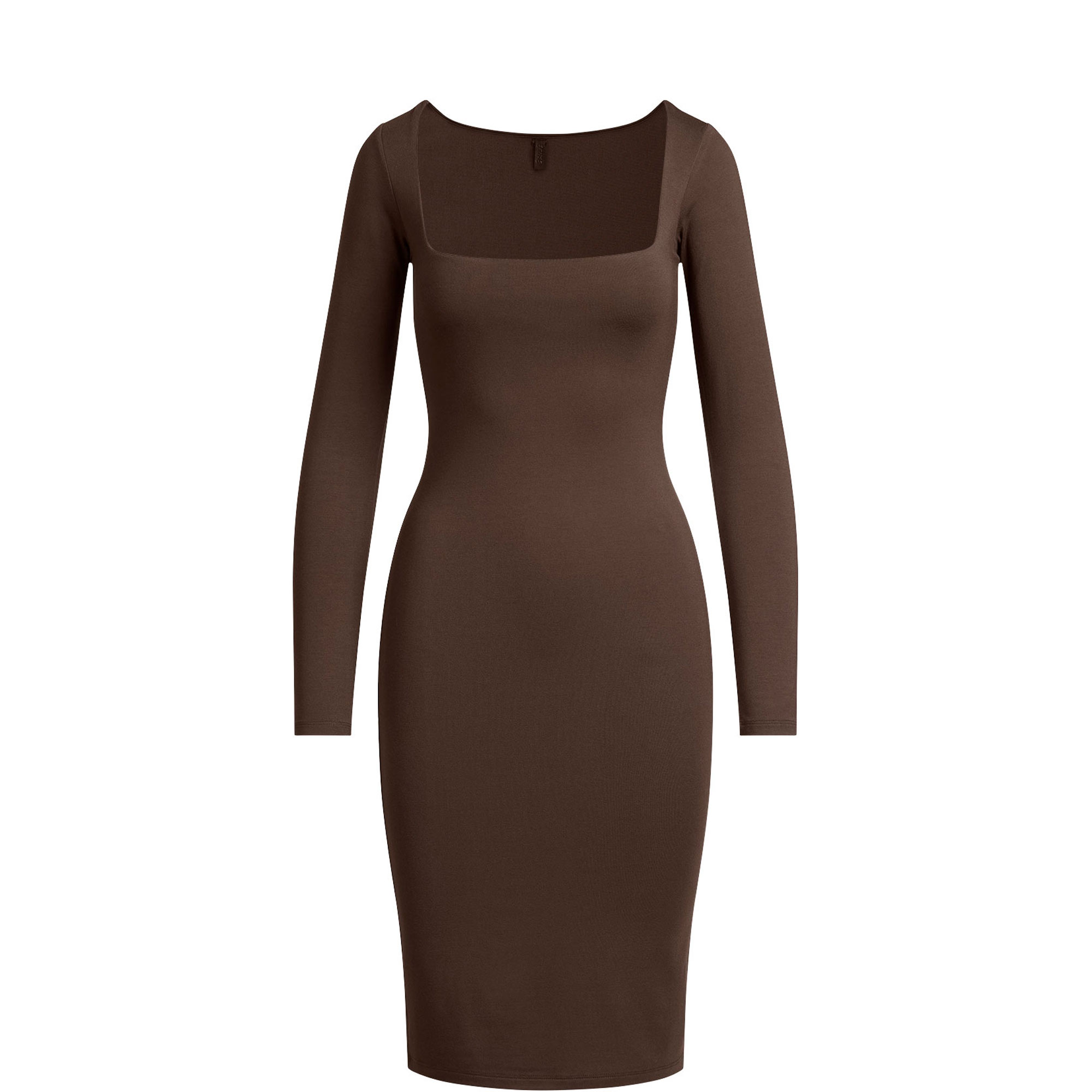 Square Neck Long Sleeve Midi Dress Espresso