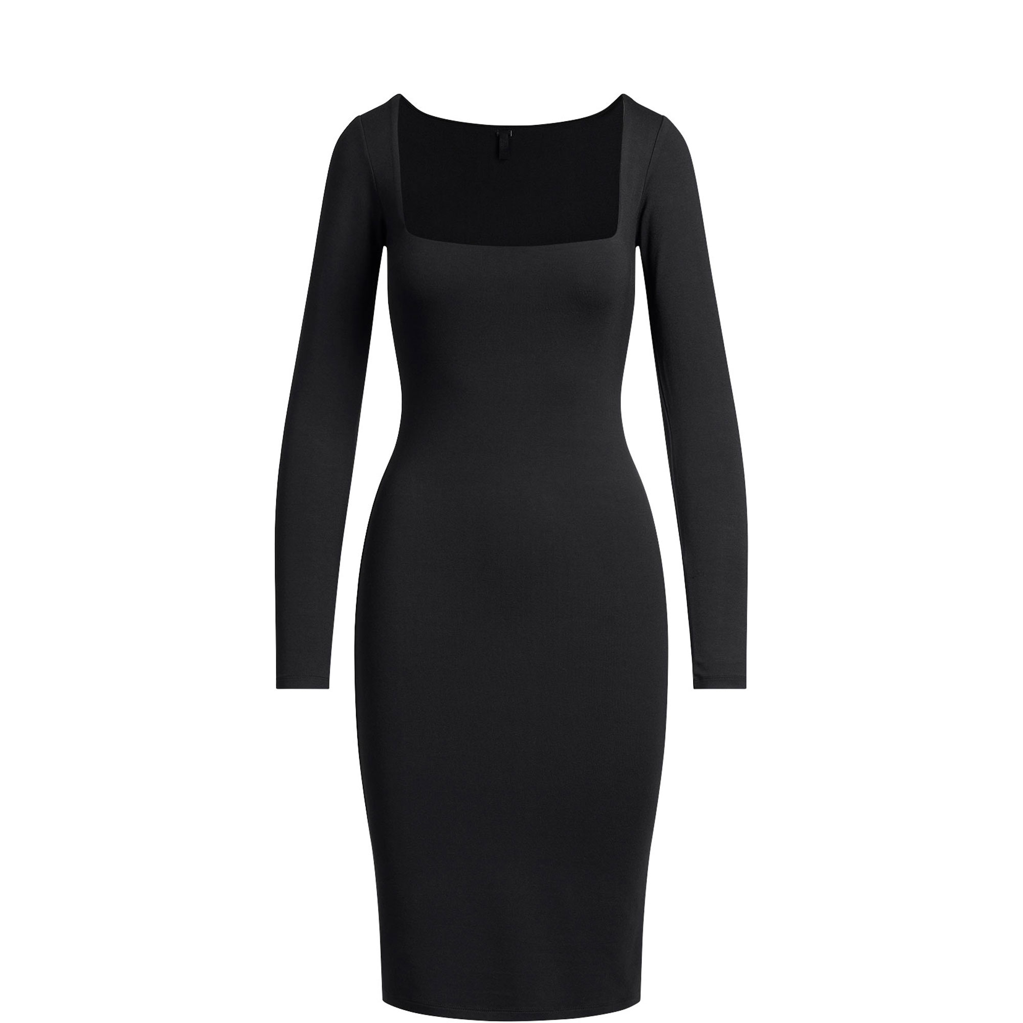 Square Neck Long Sleeve Midi Dress Obsidian