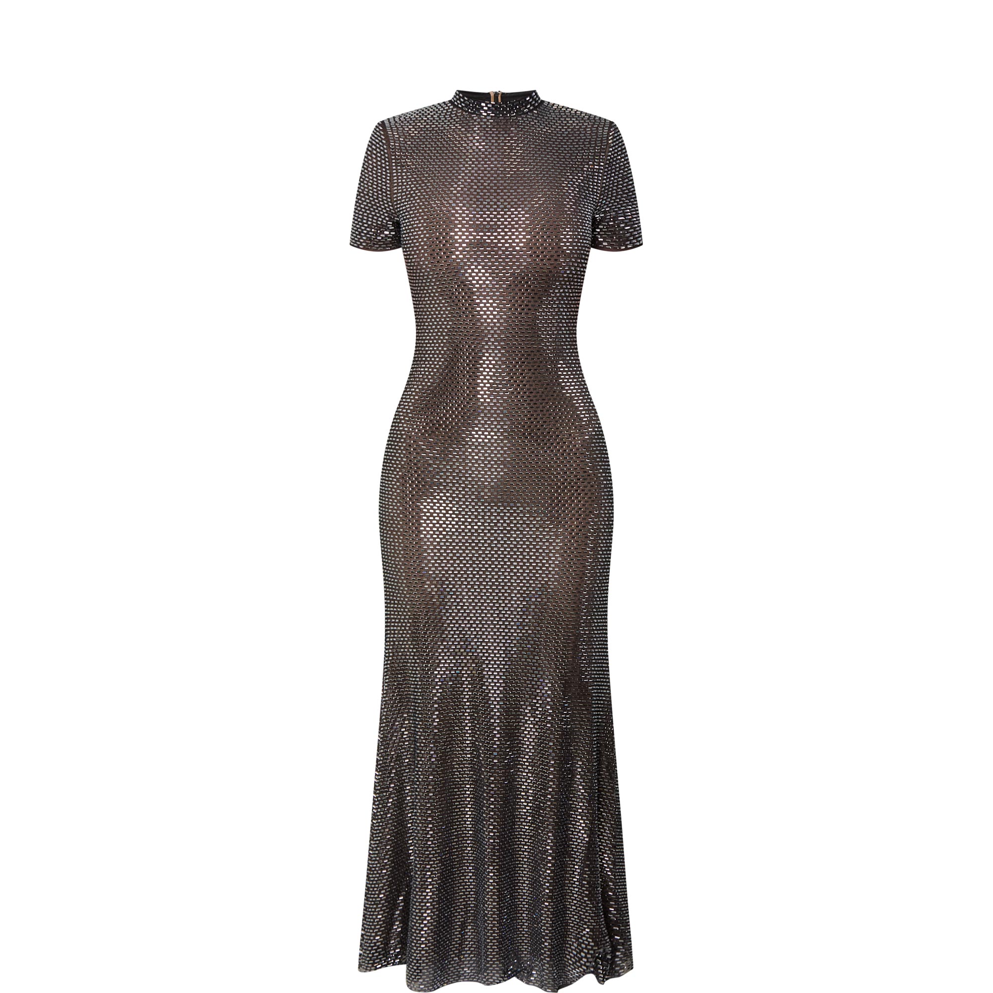 Rhinestone Mesh Flared Dress