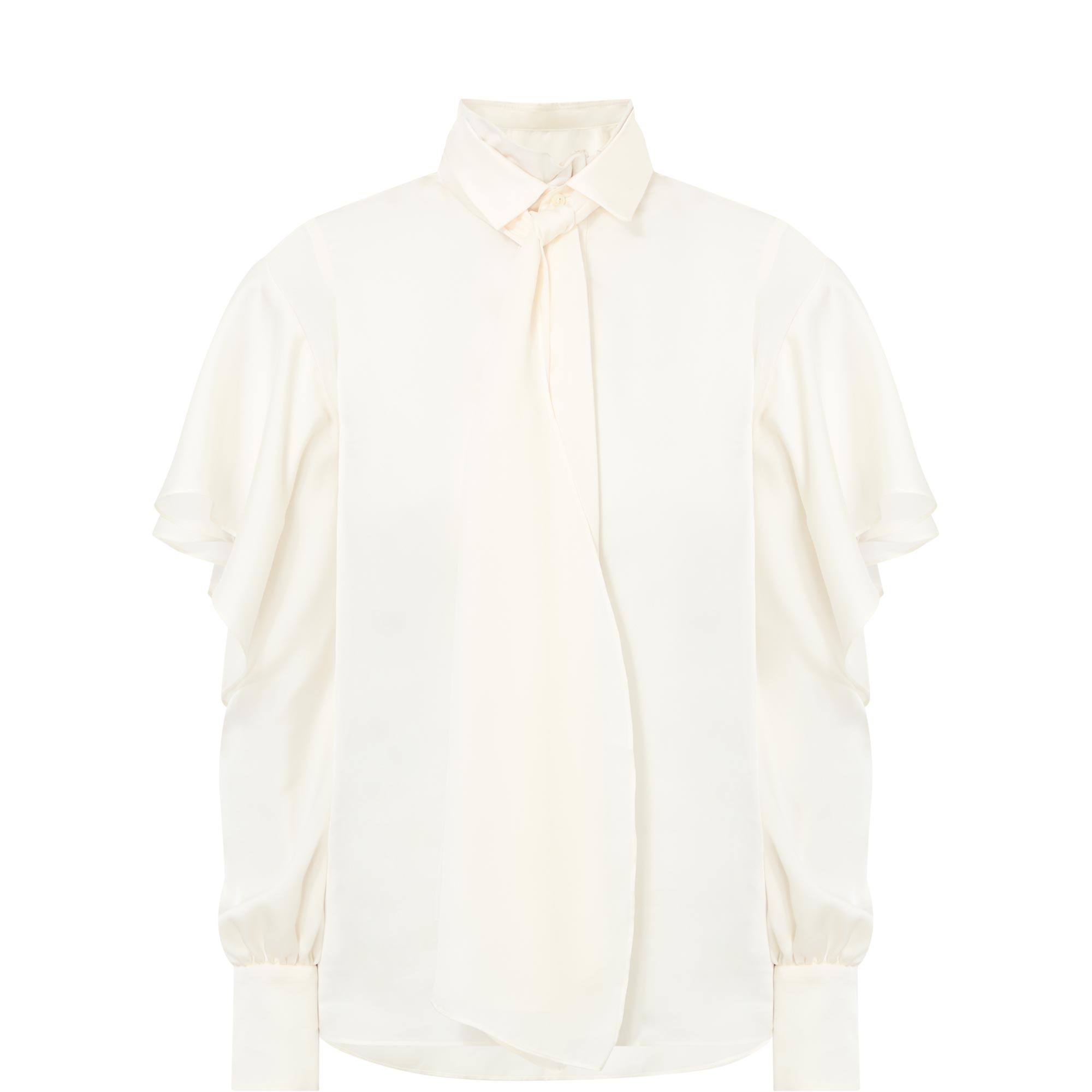 Chiffon Ruffle-Sleeve Neck Tie Blouse