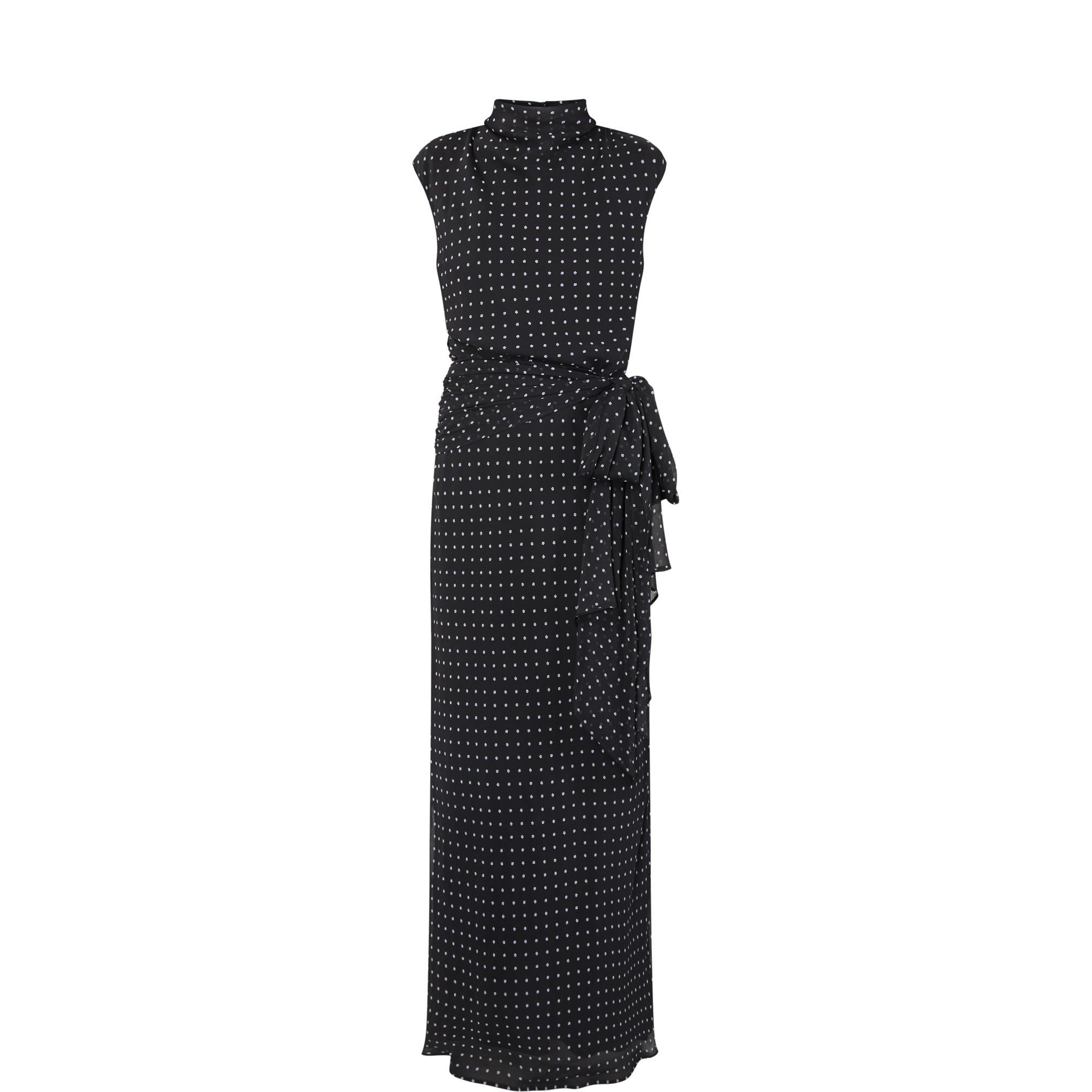 Tie-Fastening Polka Dot Flared Dress