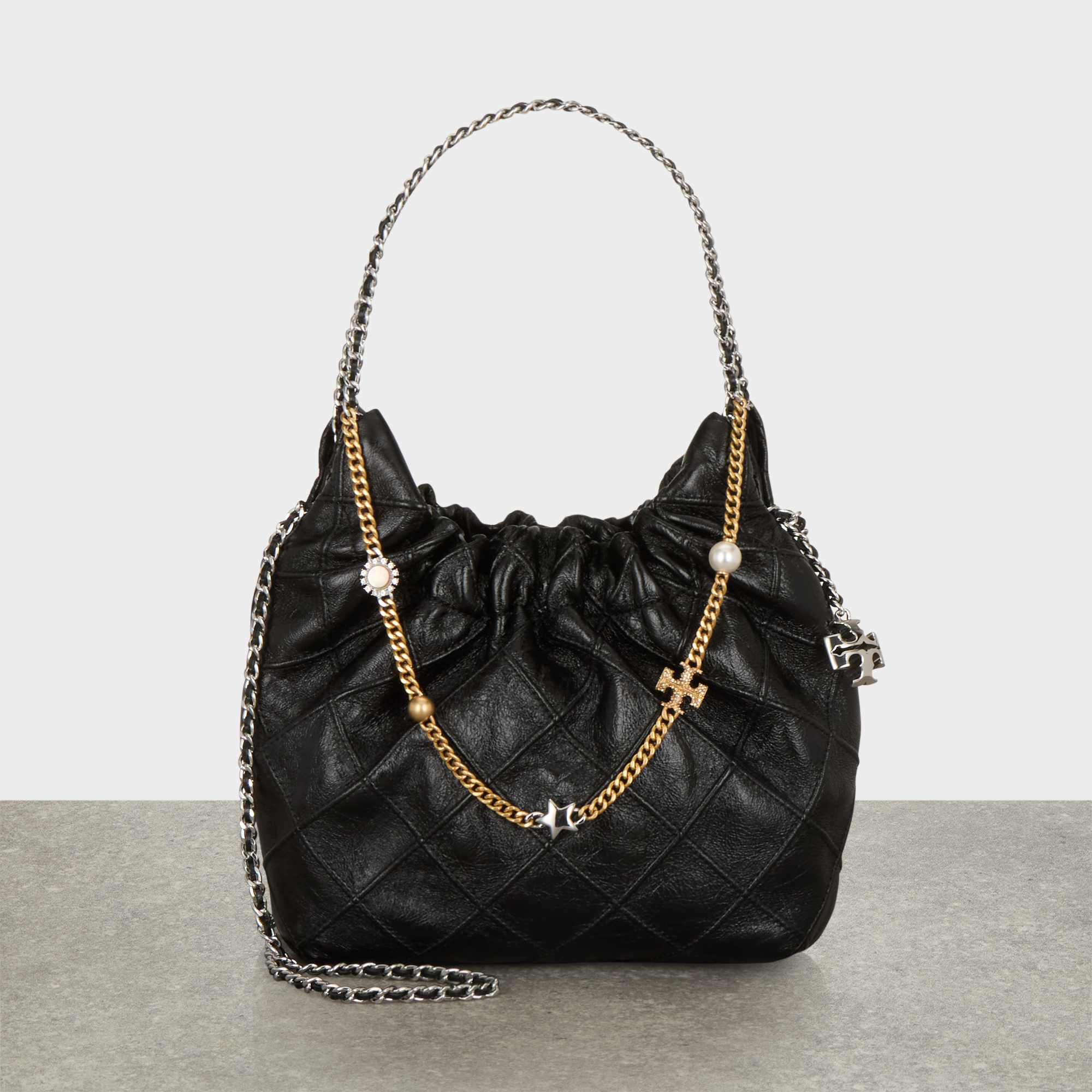 Distressed Fleming Drawstring Hobo Bag