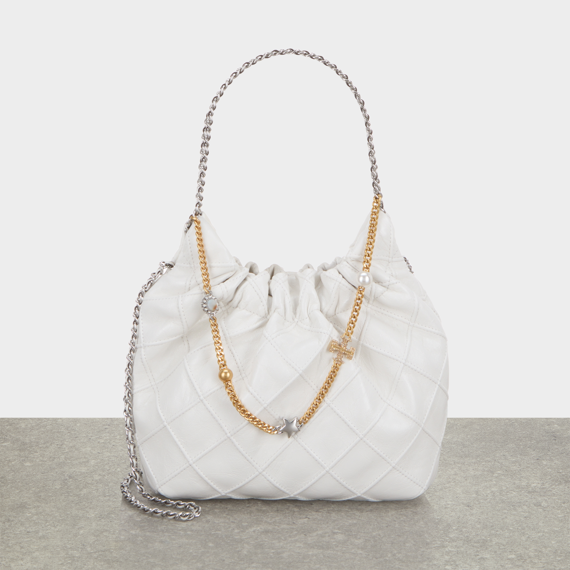 Distressed Fleming Drawstring Hobo Bag