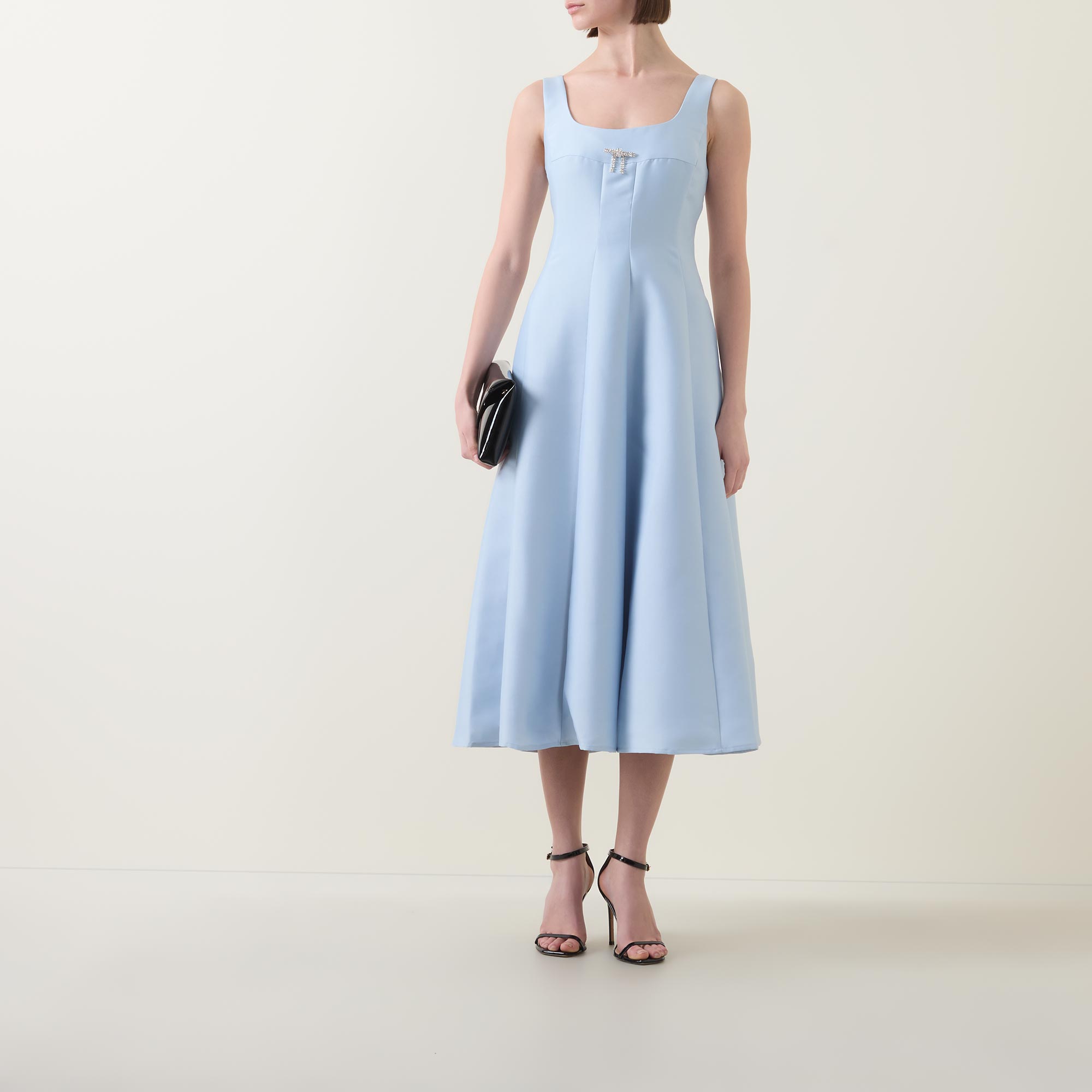 Vivian Embellished Brooch Flared Dress