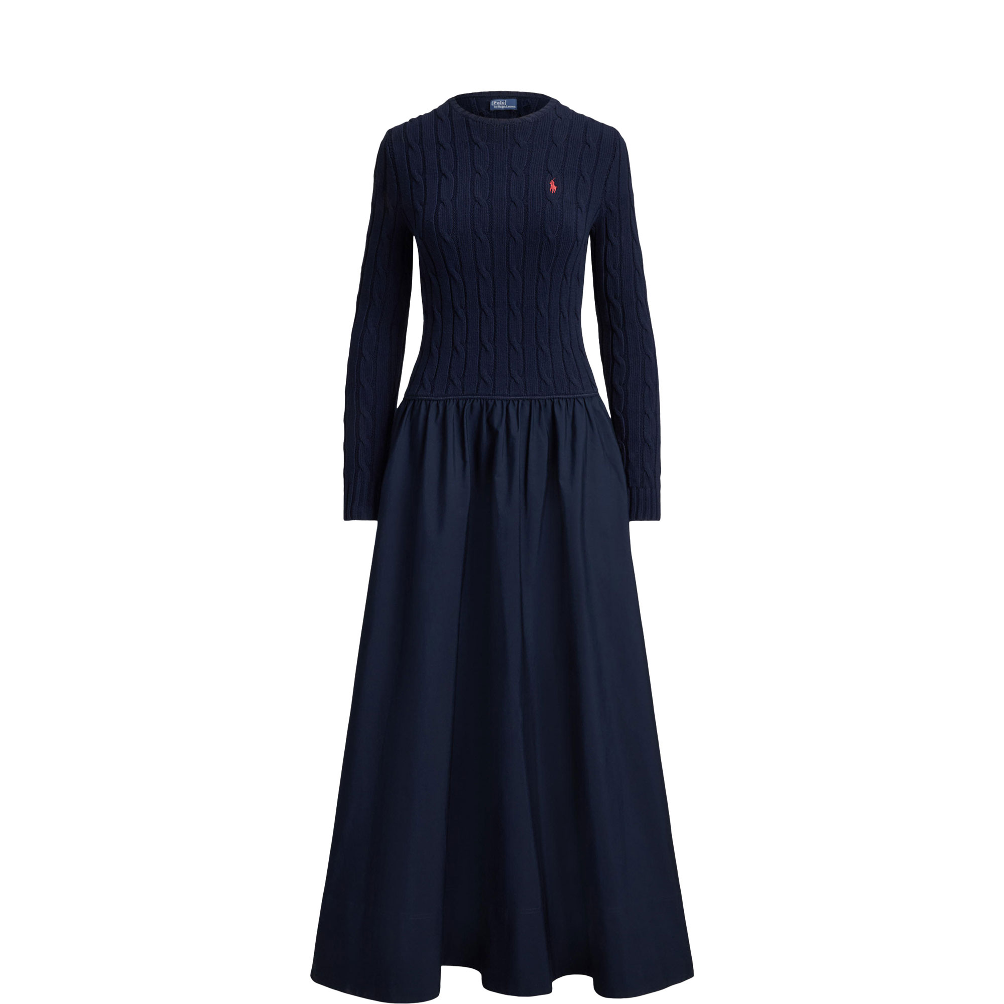 Pony Logo Cable Knit Flared Dress