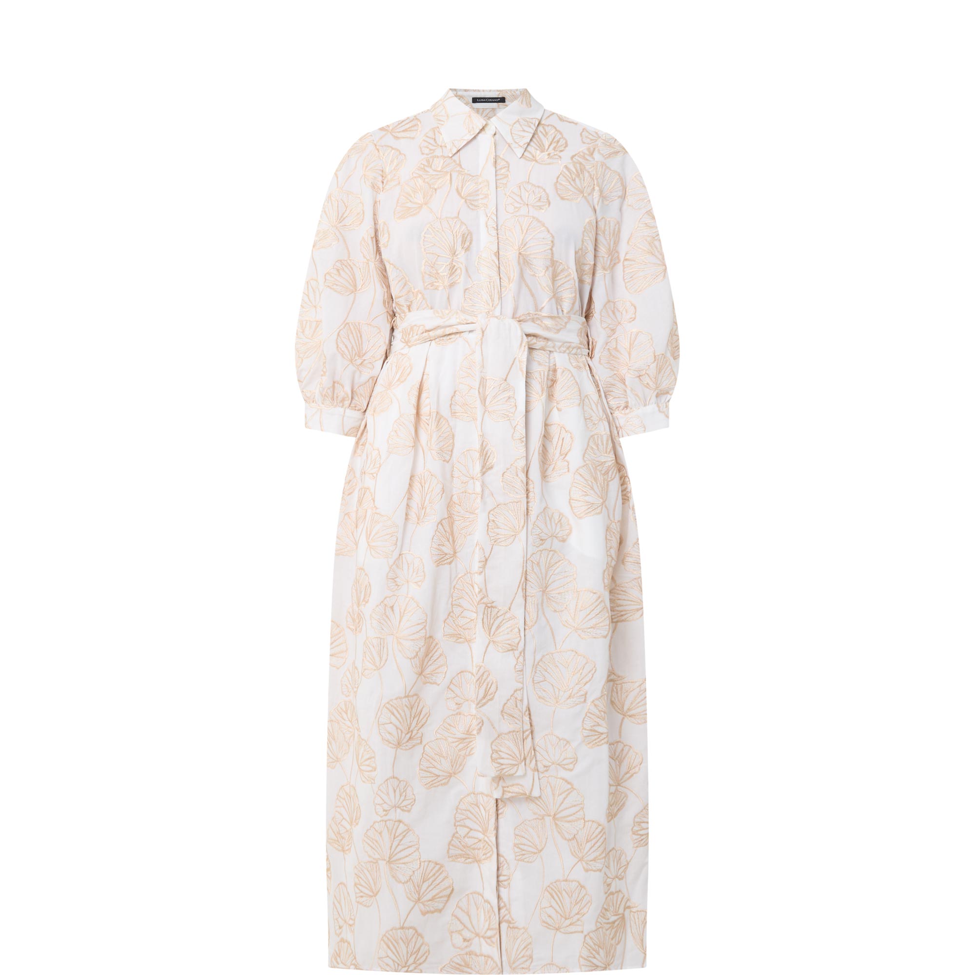 Embroidered Belted Shirt Dress