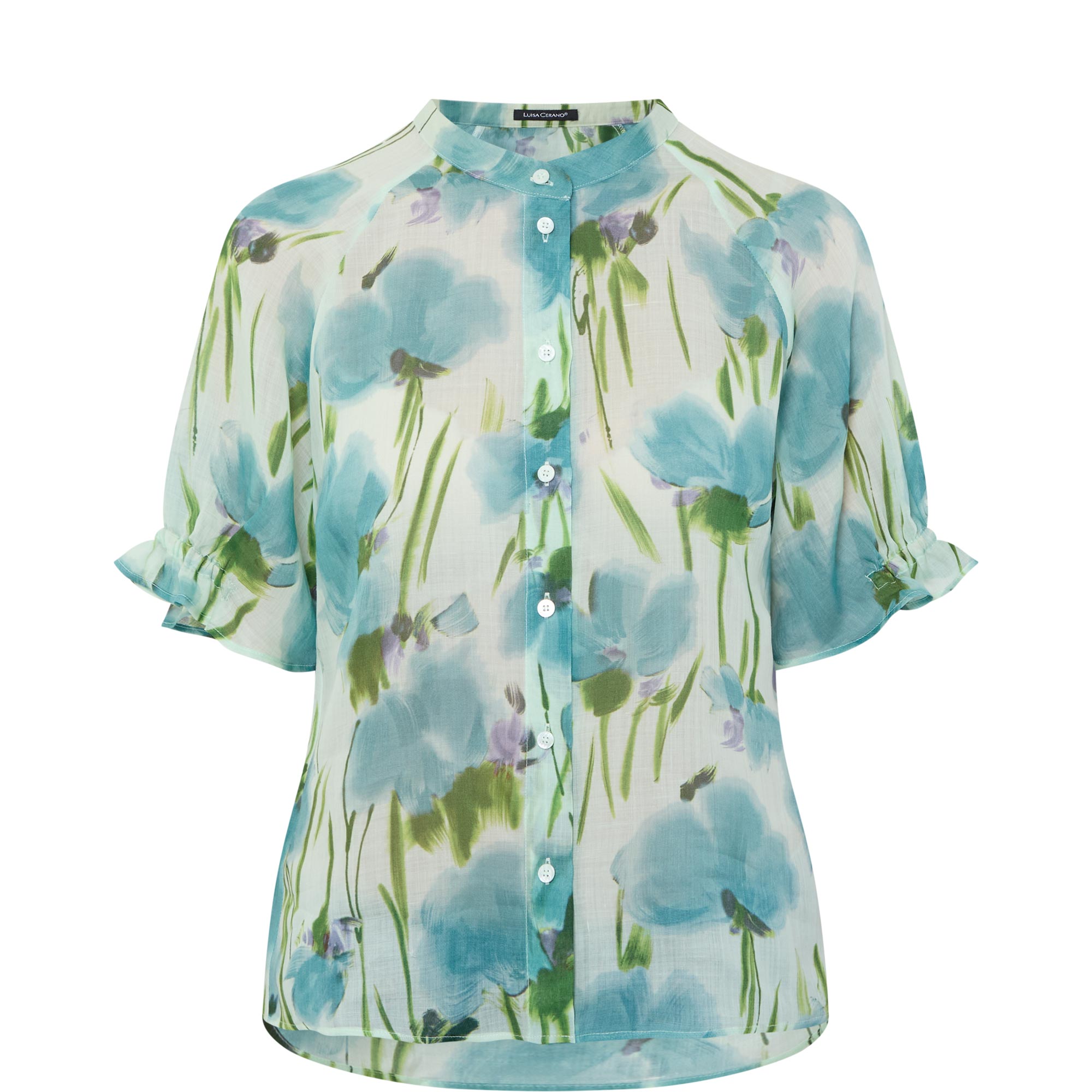 Graphic Floral Ruffle Blouse