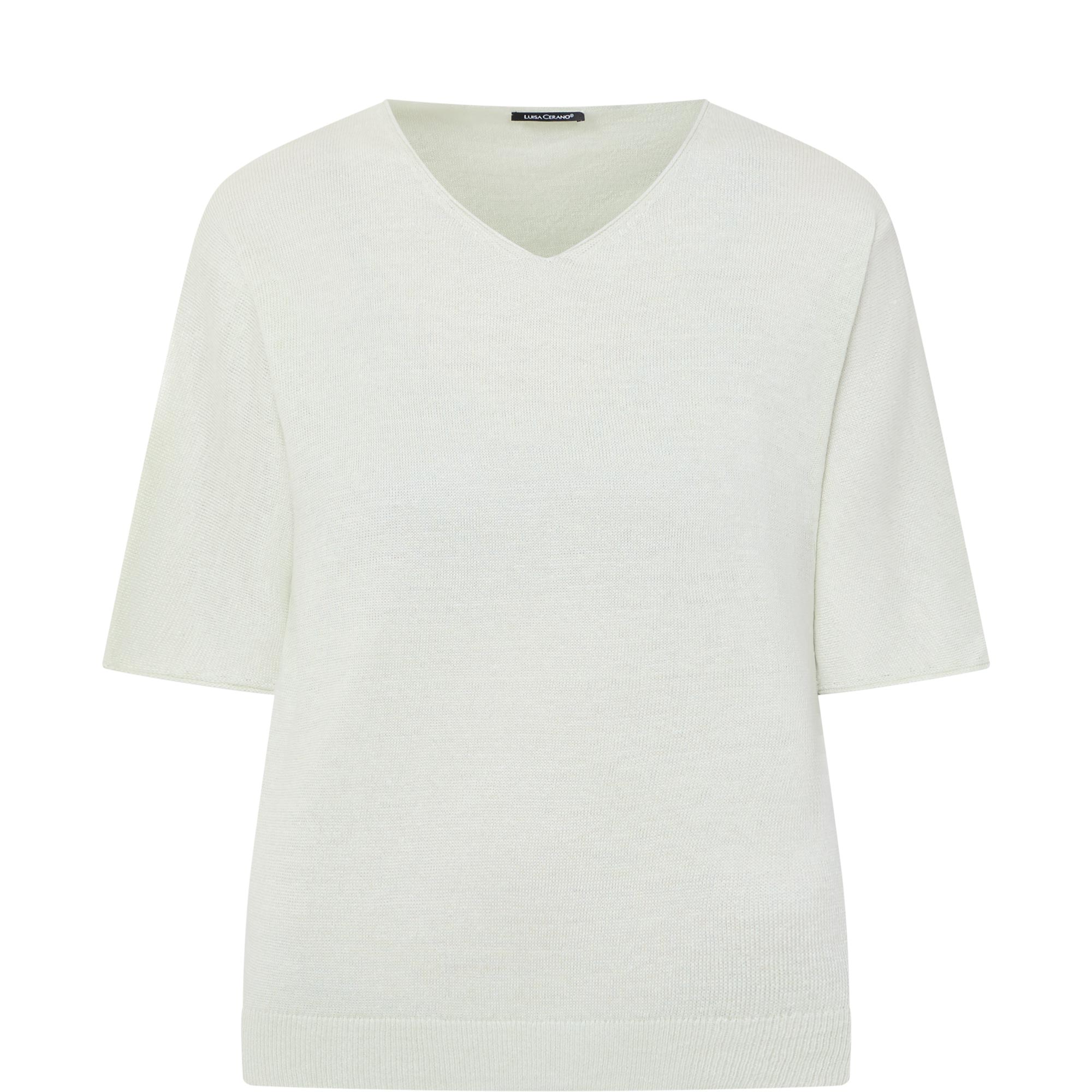 Ribbed Trim Linen Sweater