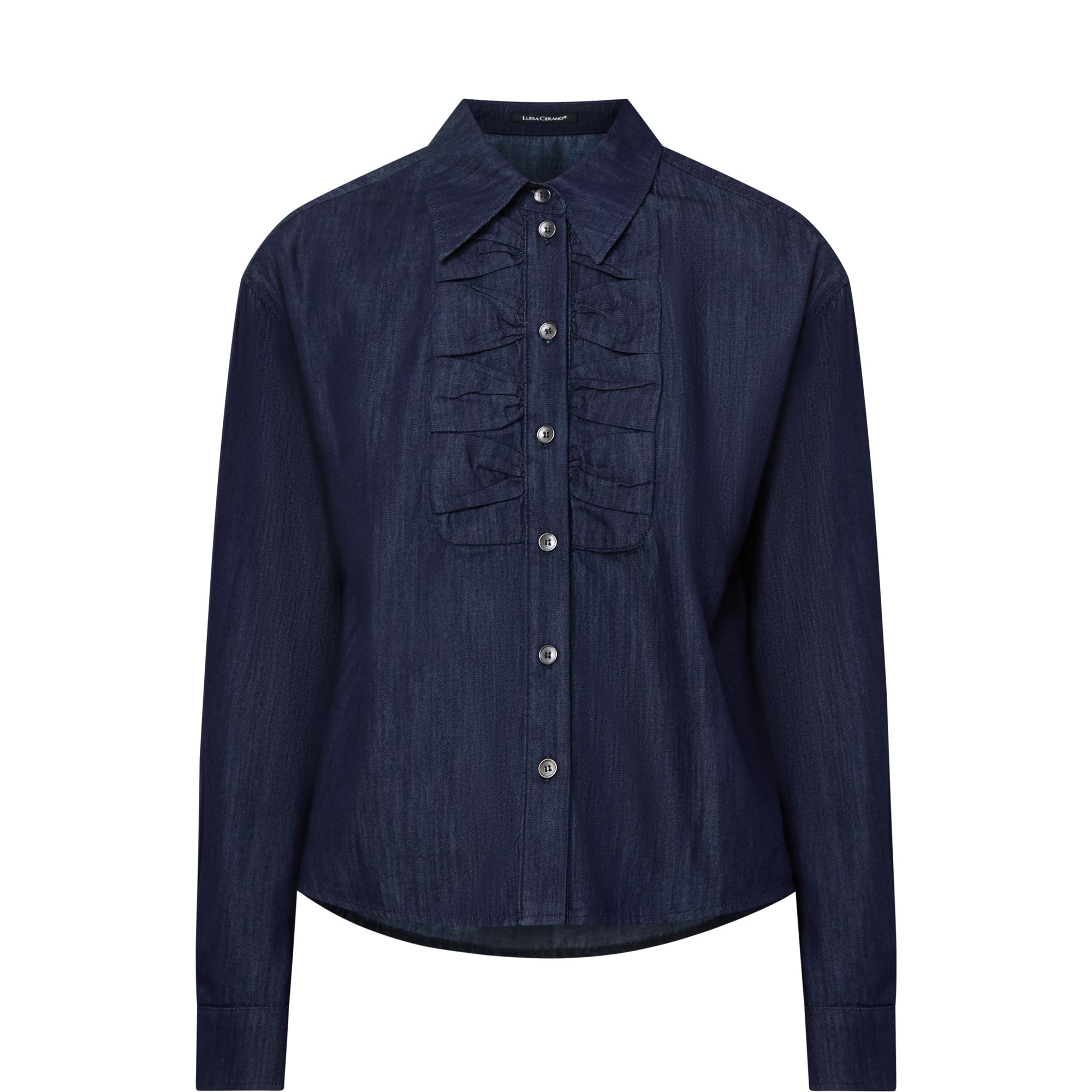 Ruffle Bib Denim Blouse
