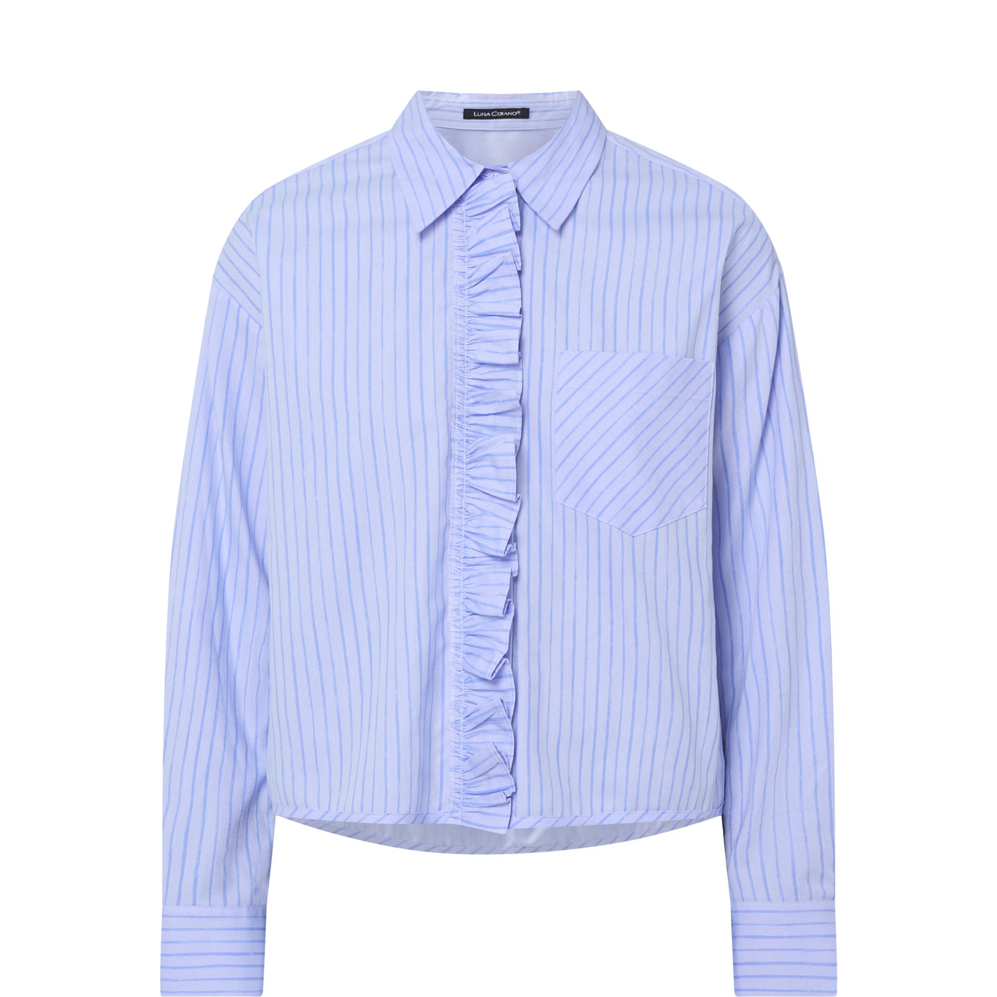 Ruffle Placket Striped Blouse