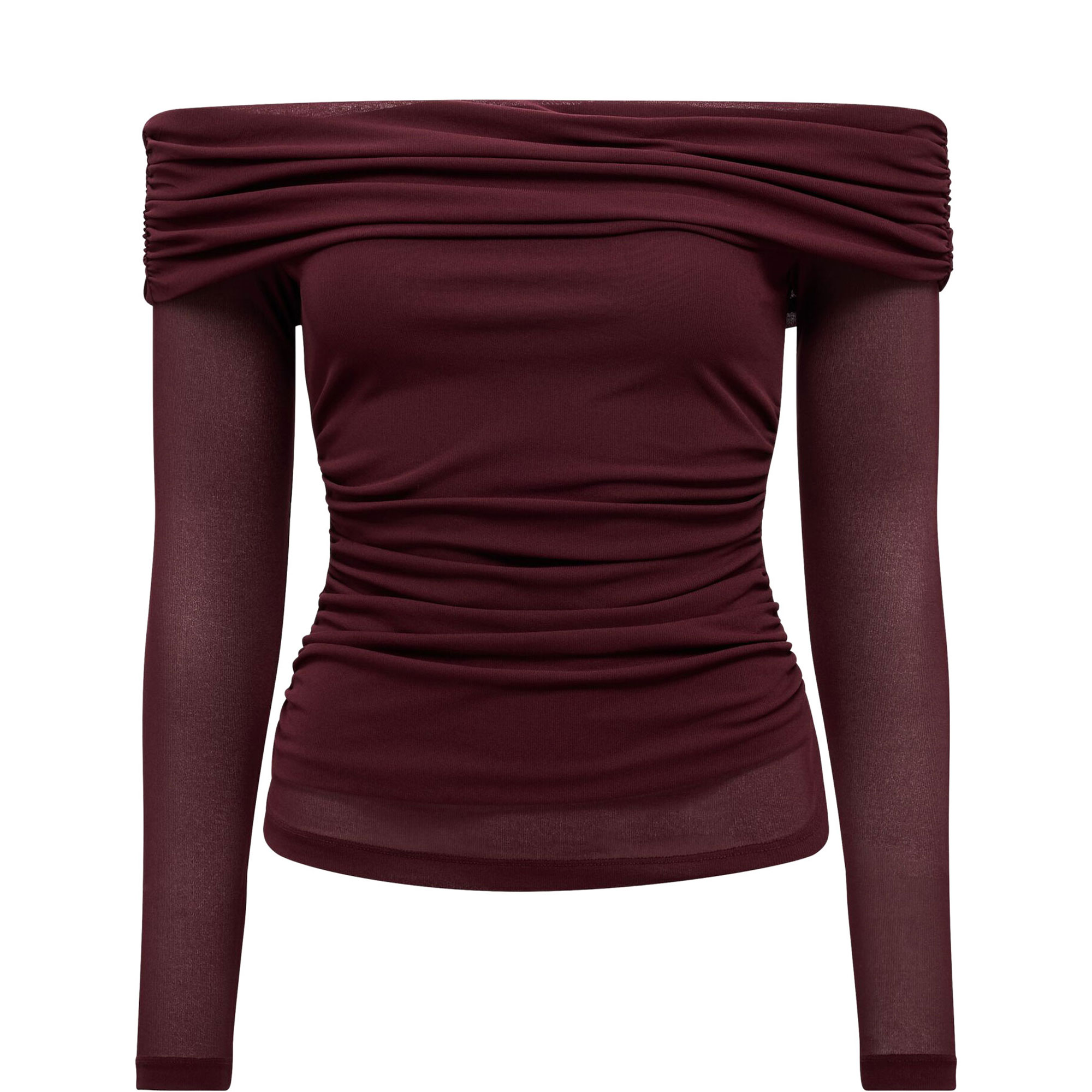 Kaia Ruched Mesh Bardot Top