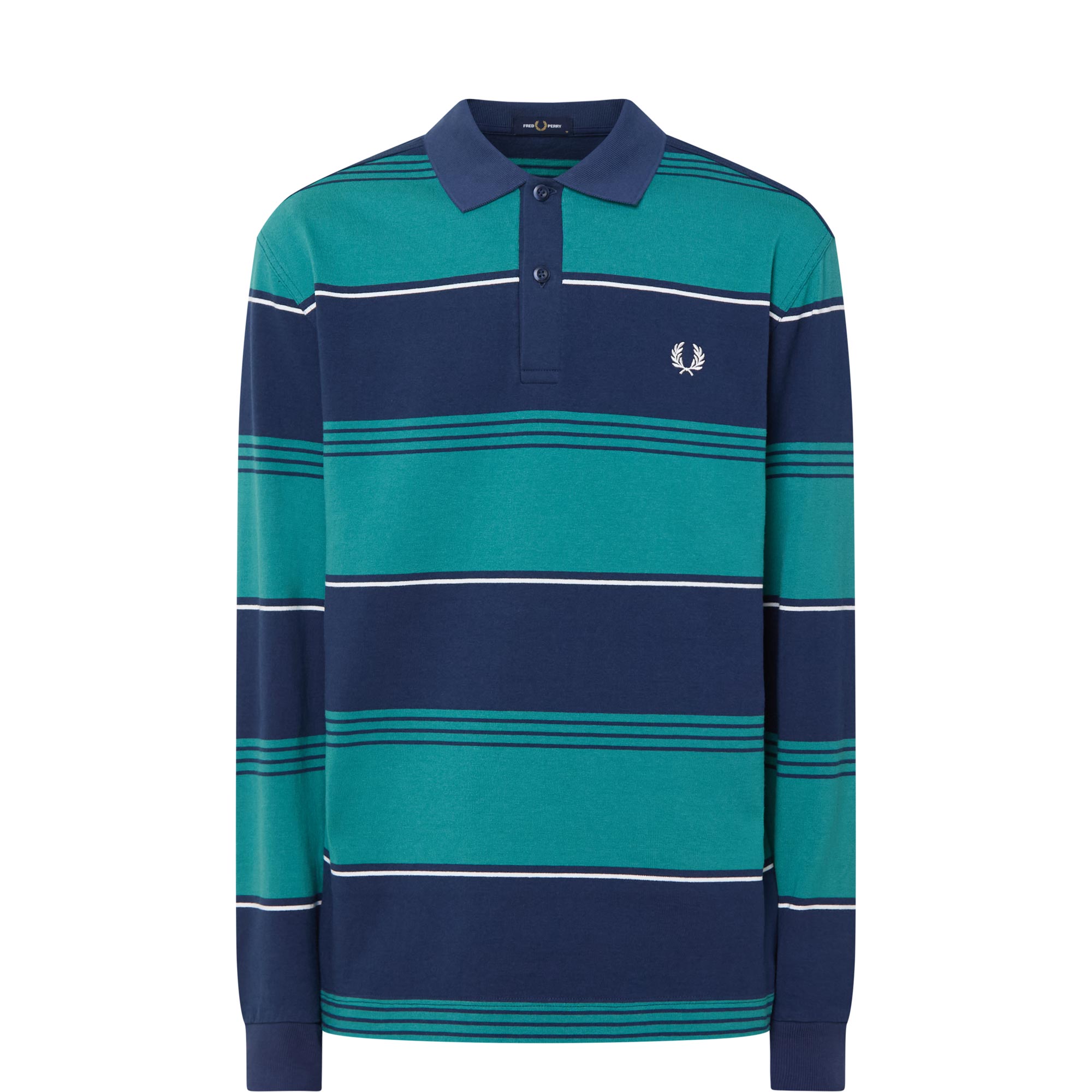 Laurel Logo Striped Long-Sleeved Polo Shirt
