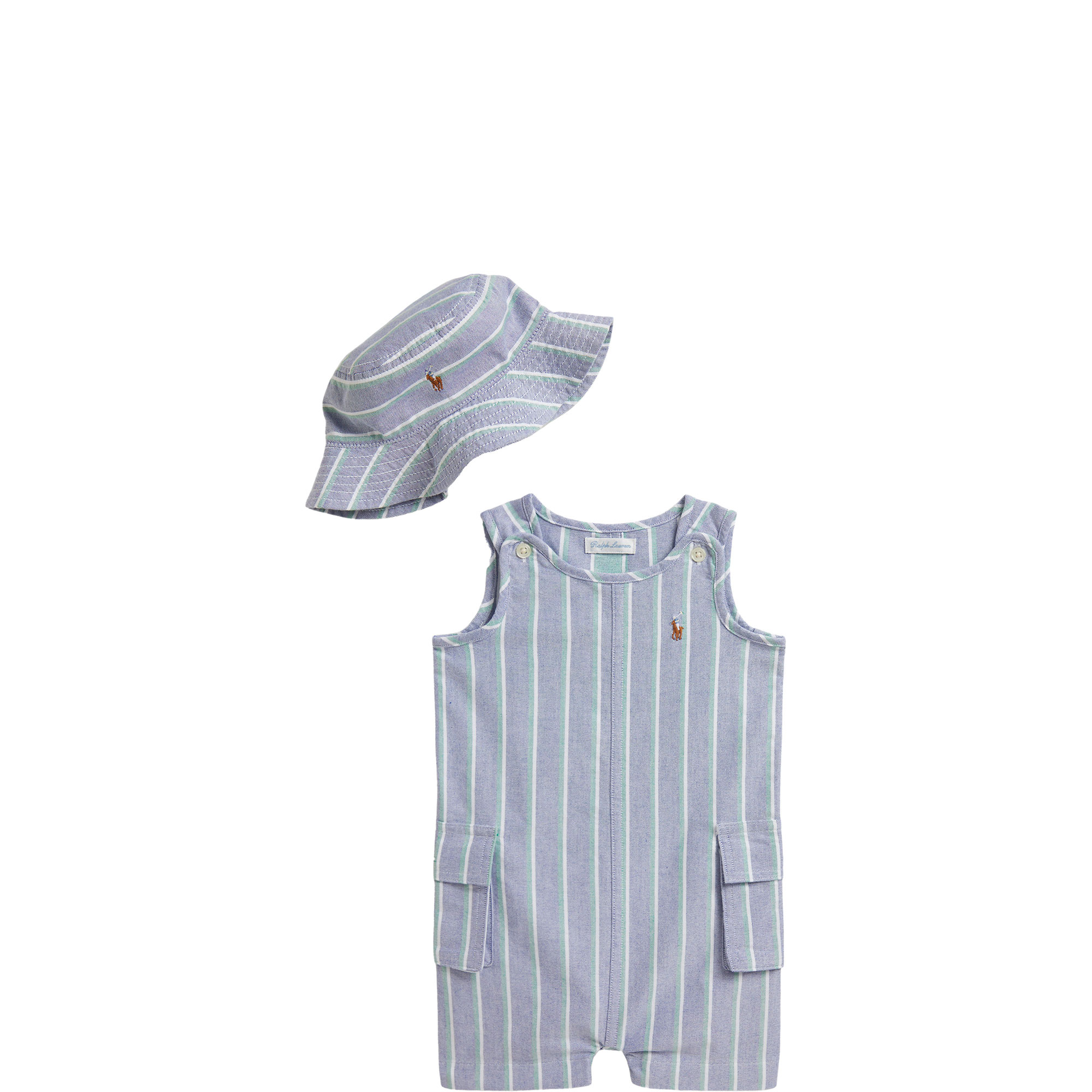 Pony Logo Striped Shortalls & Hat Two-Piece Set