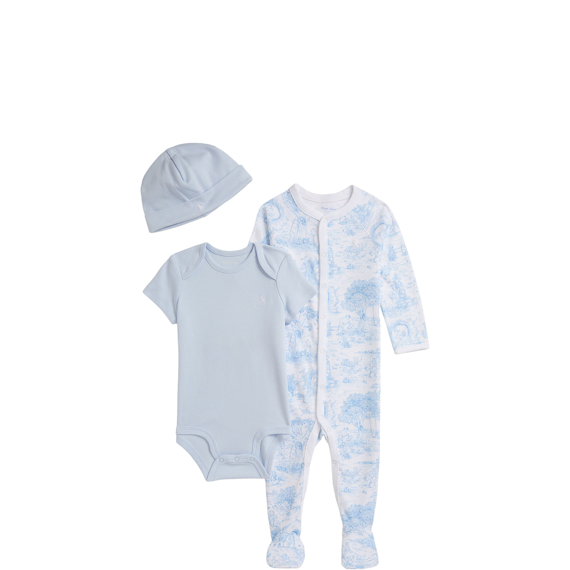 Toile Romper & Hat Three-Piece Gift Set 1-9 Months