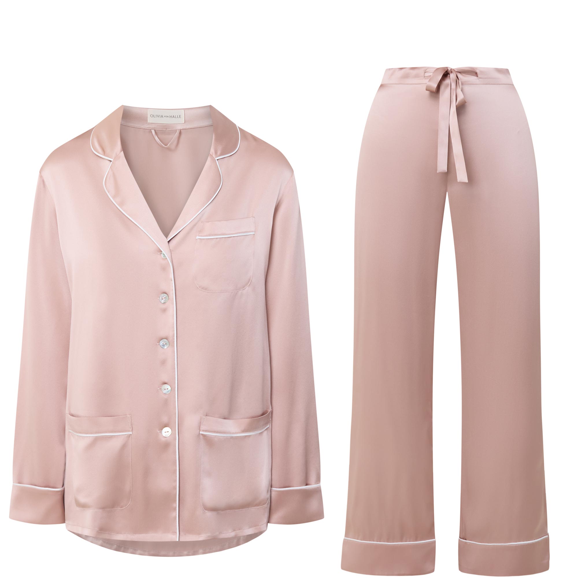 Solid Silk Piped Pyjama Set