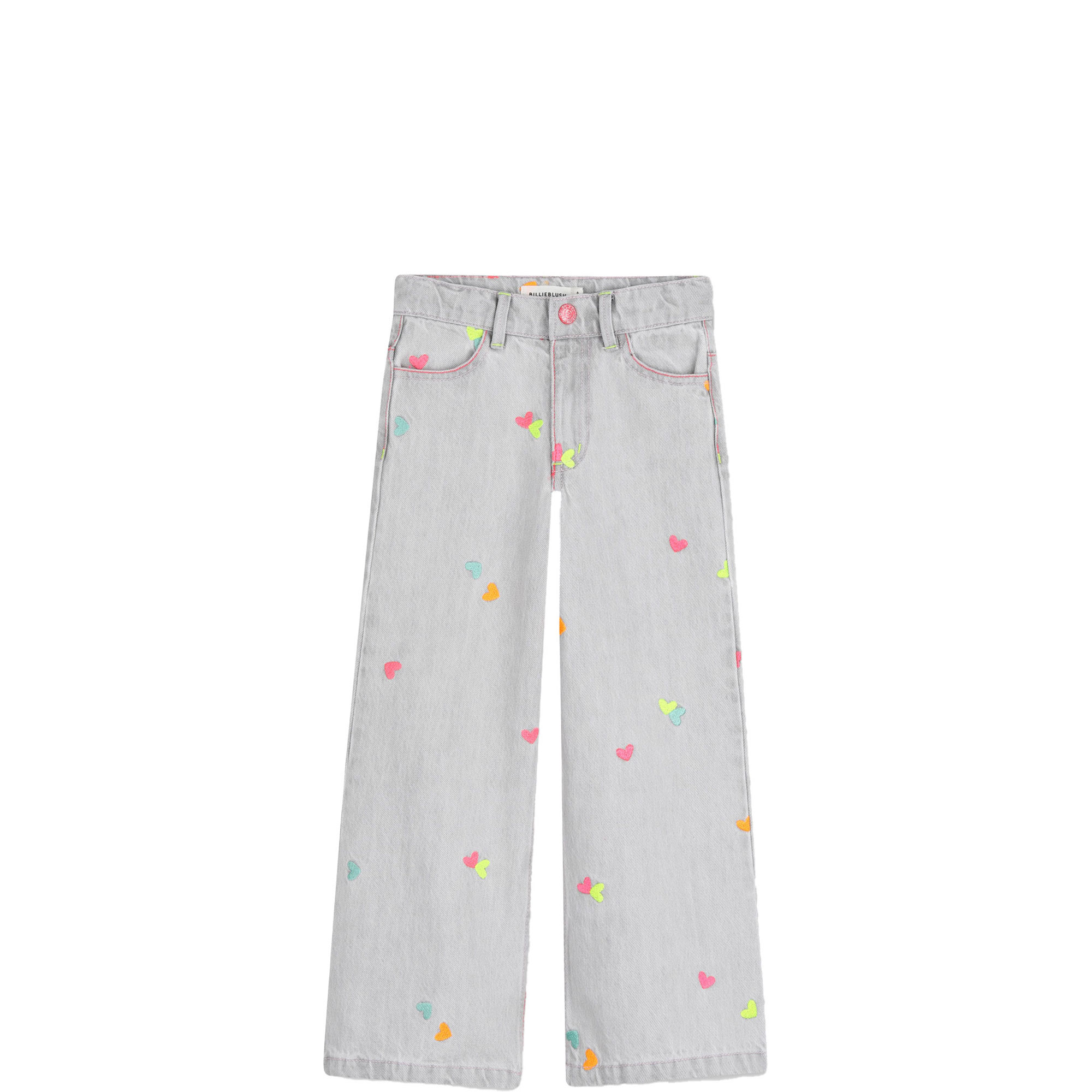 Heart Embroidered Wide Leg Jeans