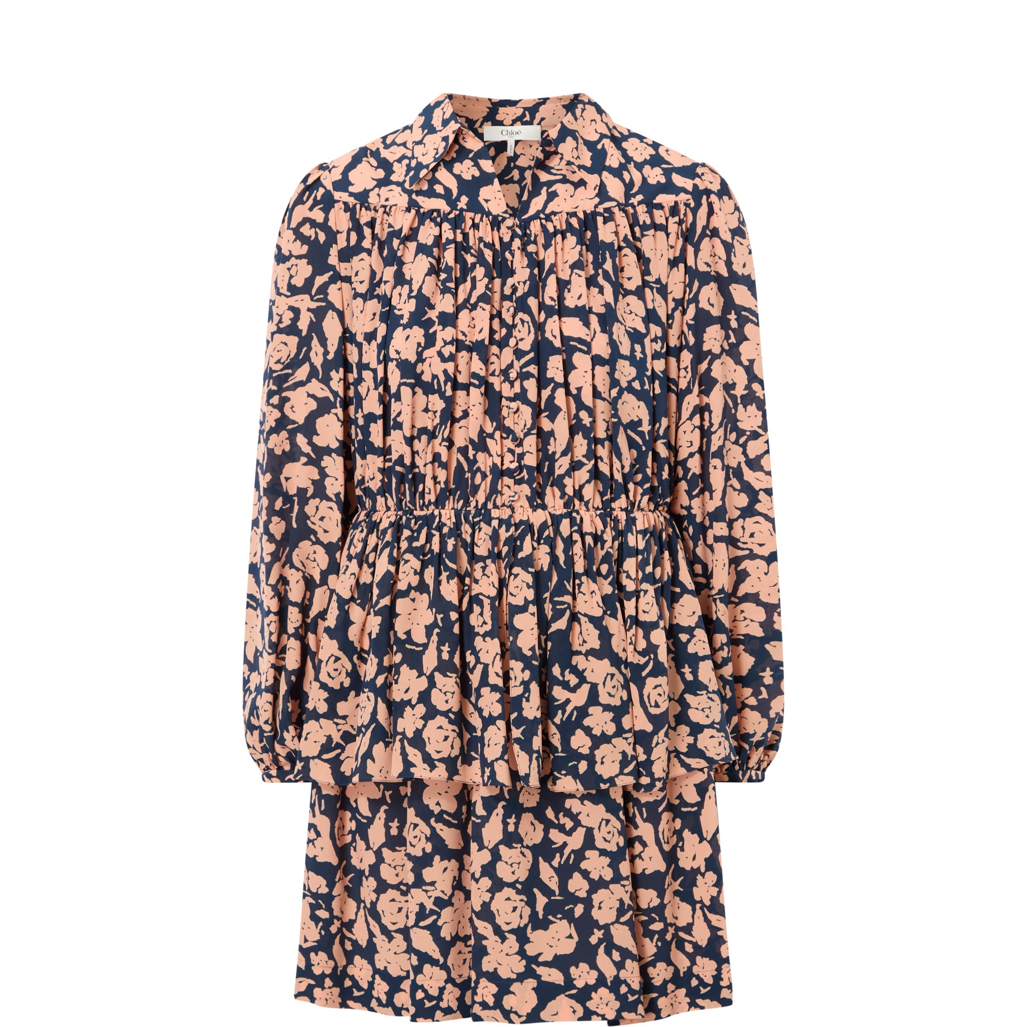 Floral Gathered Silk Mini Dress