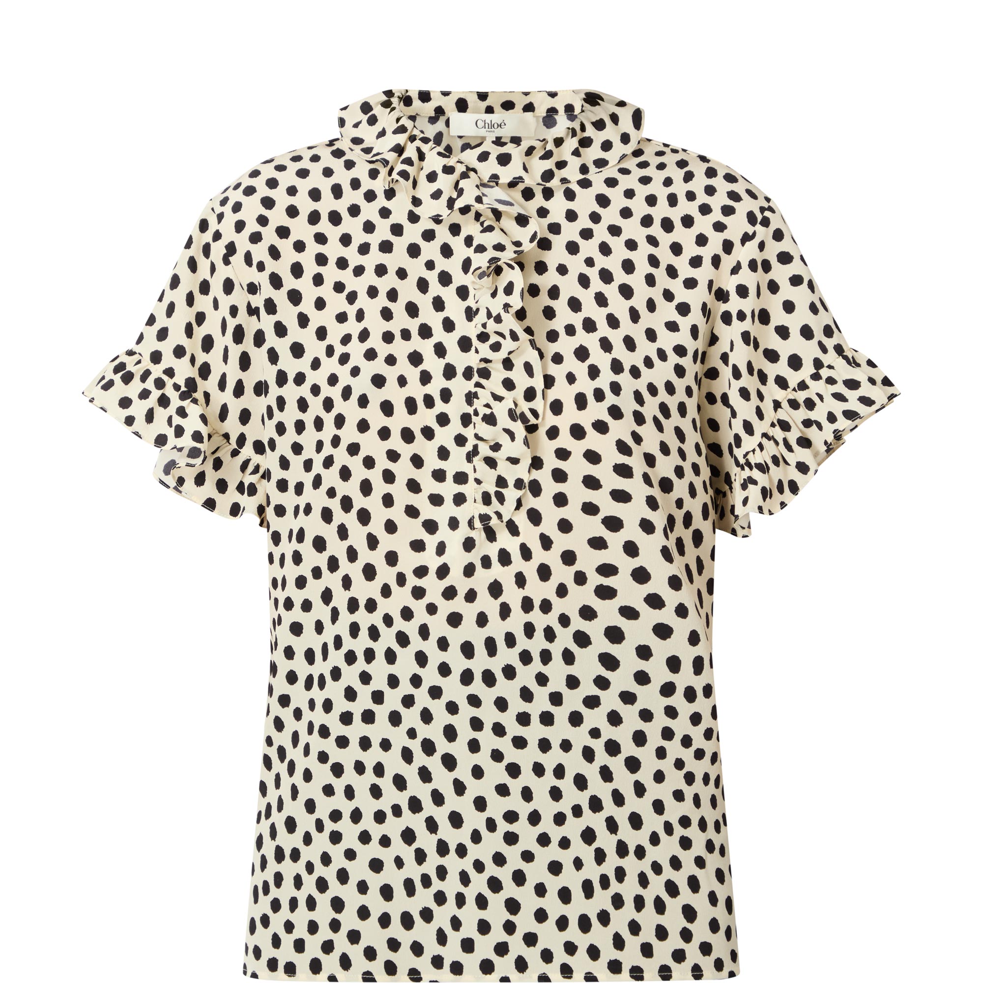 Ruffle Polka Dot Silk Blouse
