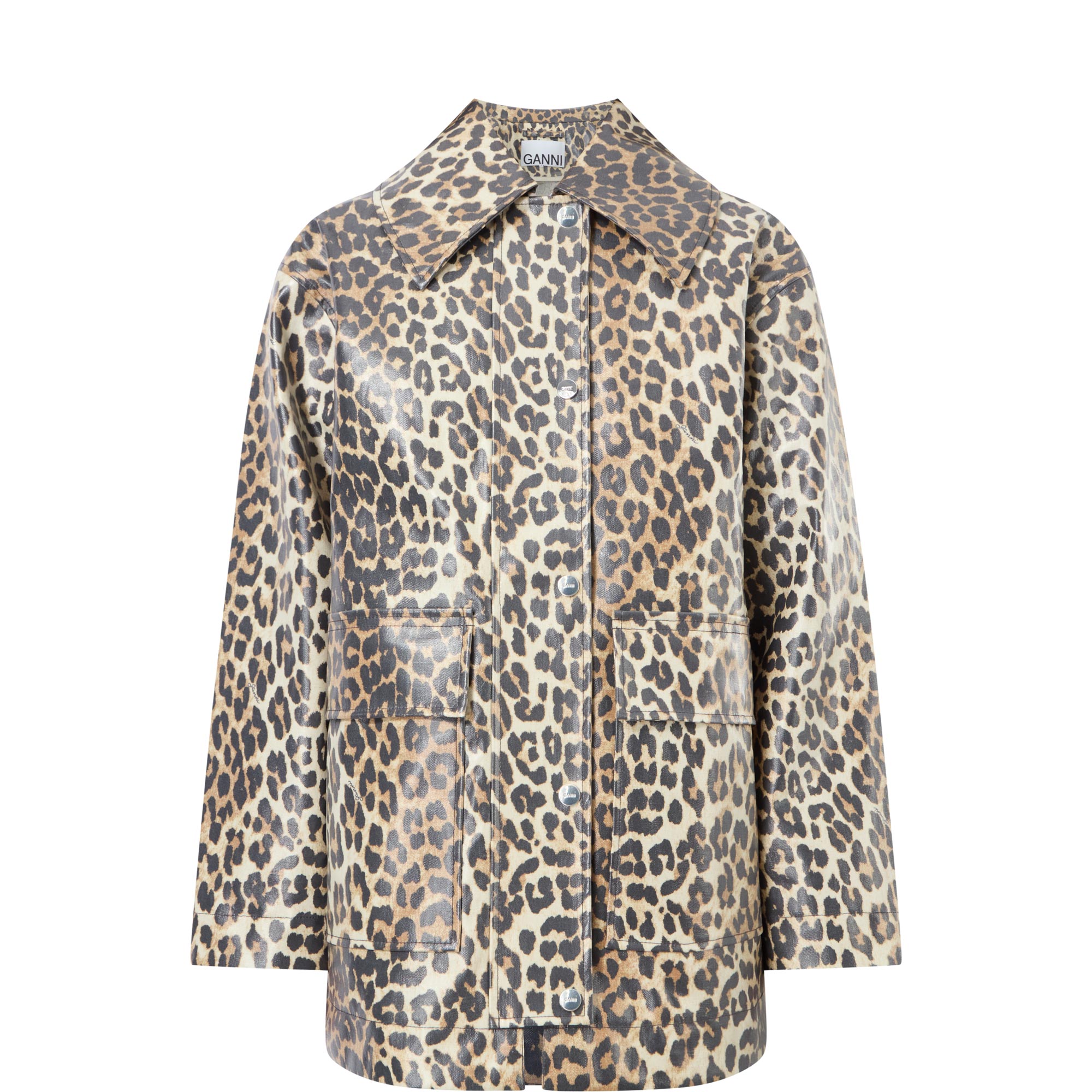 Laminated Leopard Print Coat