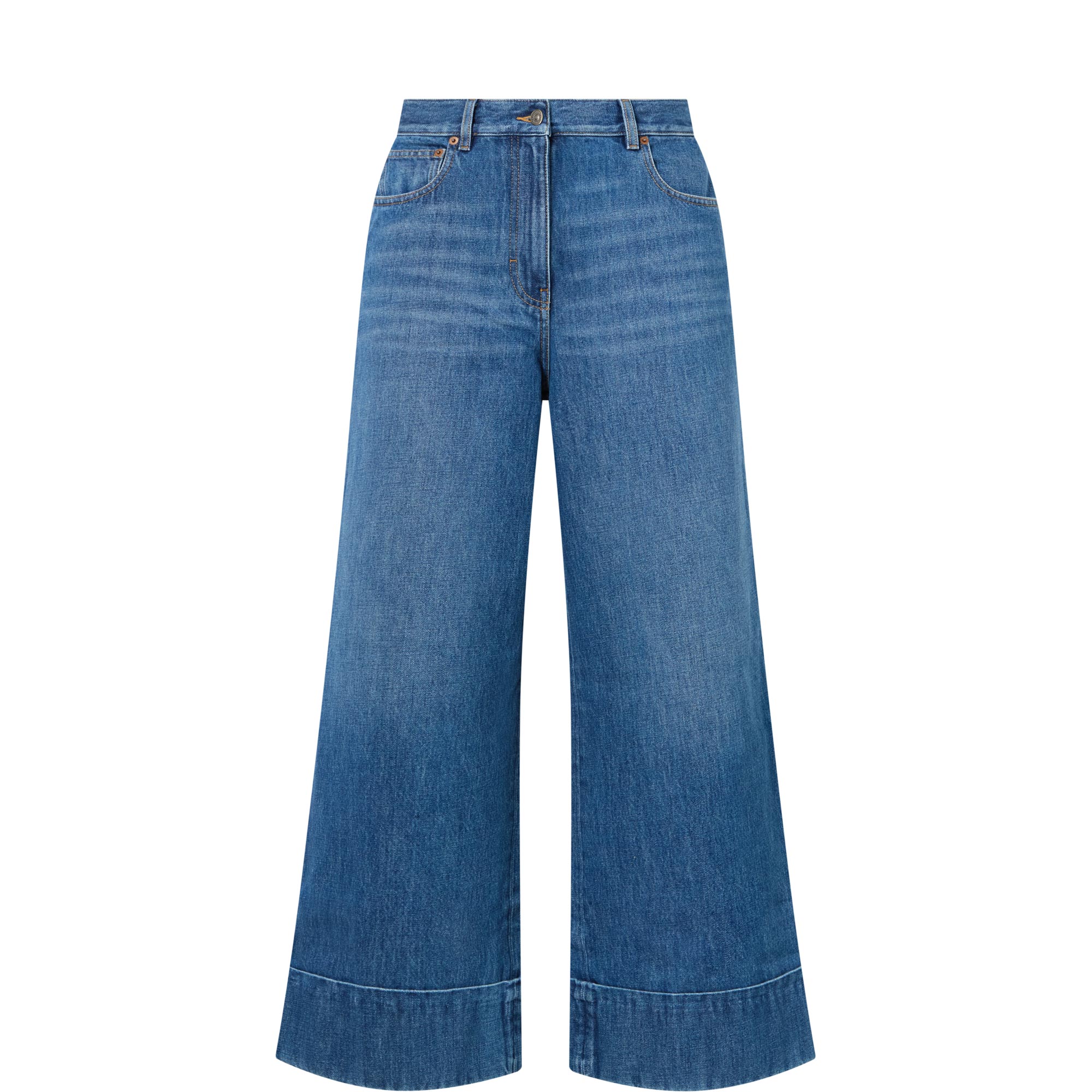 V Logo High-Rise Wide Leg Jeans