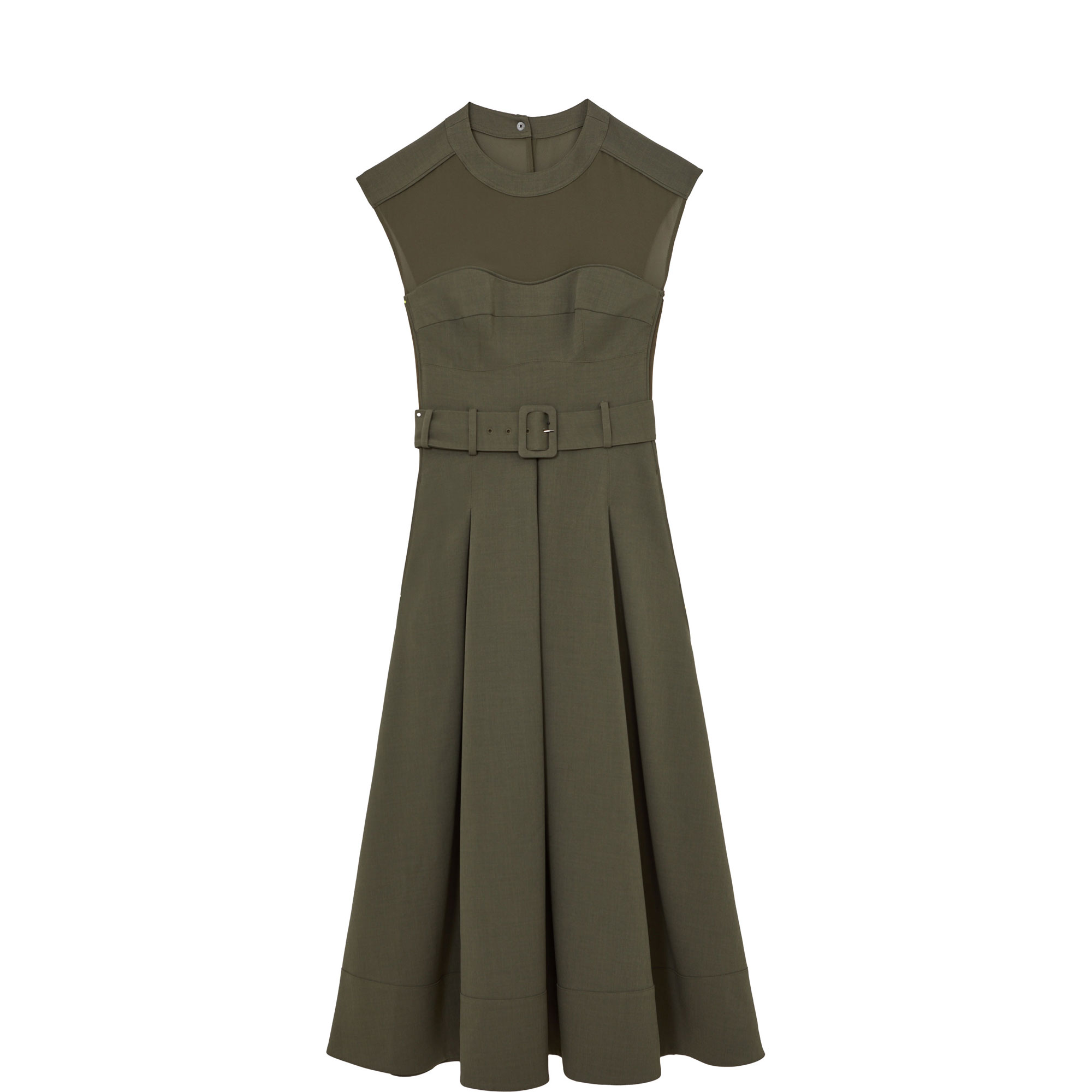 Ava Mesh Panel Pleated Flared Dress