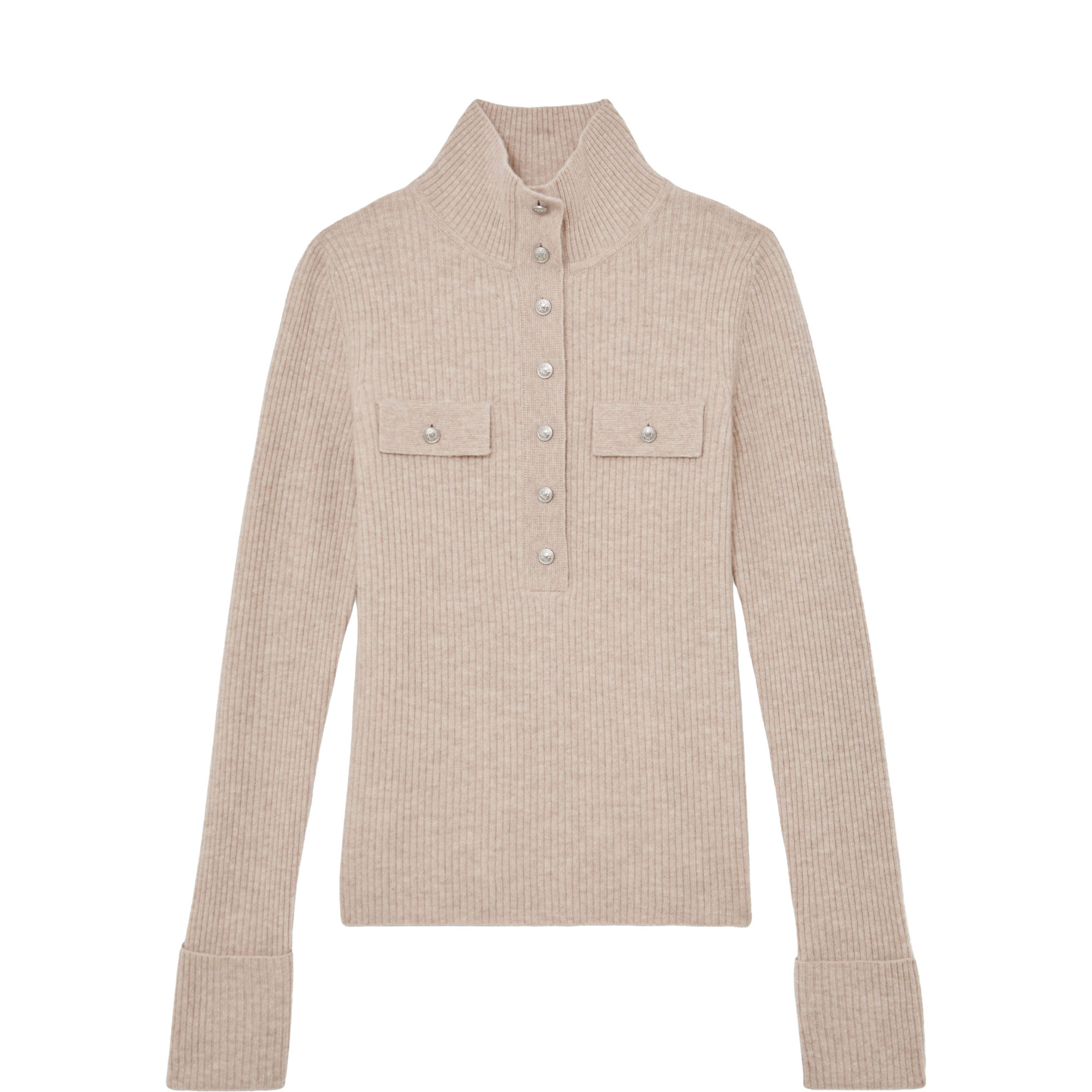 Elly Buttoned Turtleneck Wool Sweater