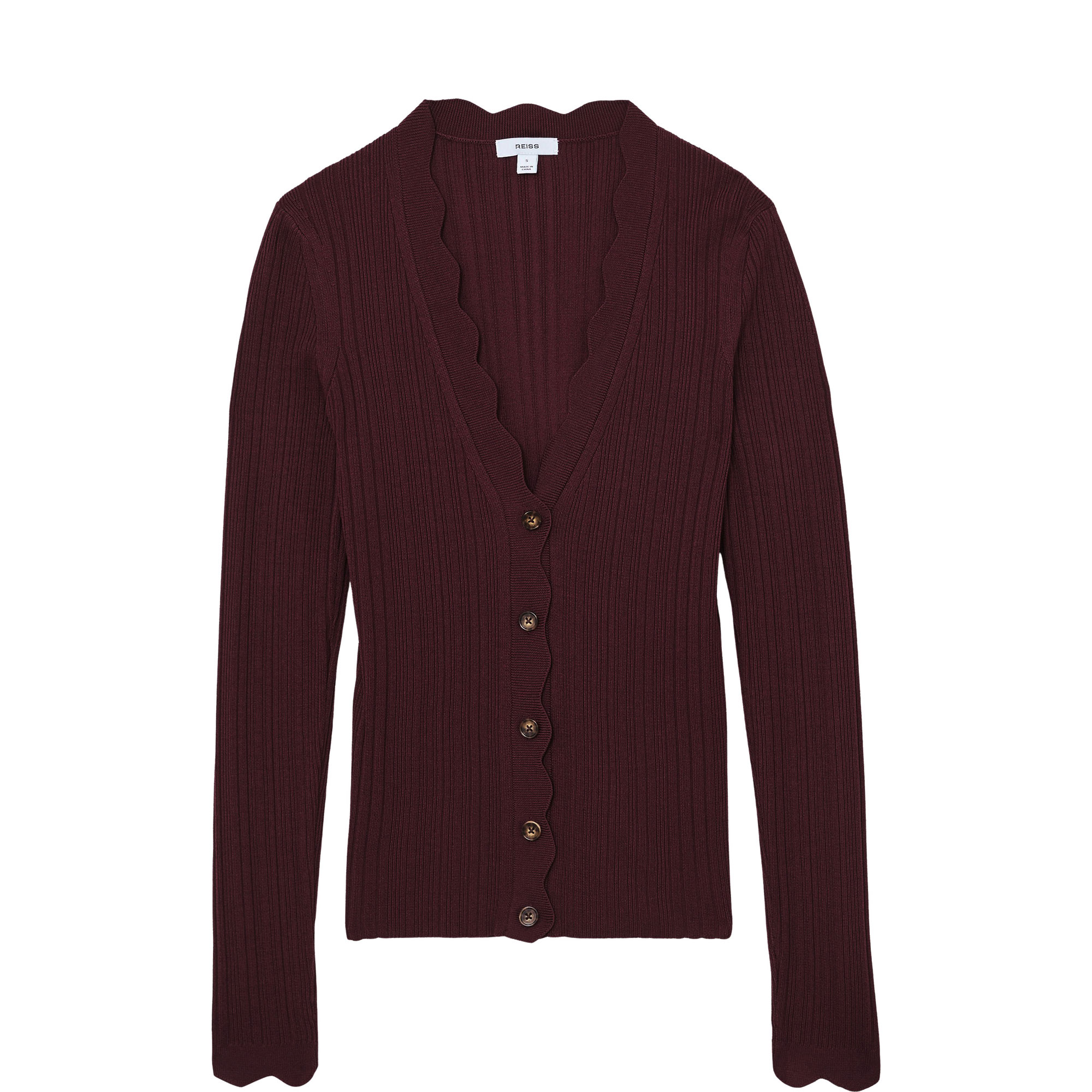Vinny Rib-Knit Scallop-Trim Cardigan