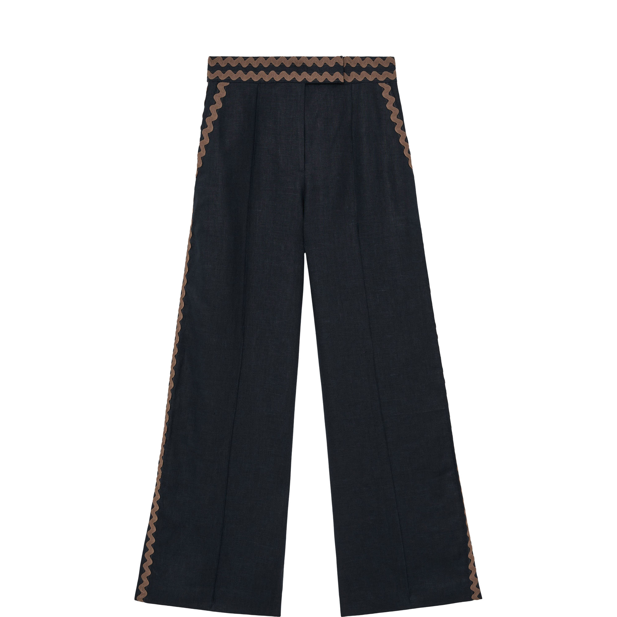 Mila Wave Trim Linen Wide-Leg Trousers