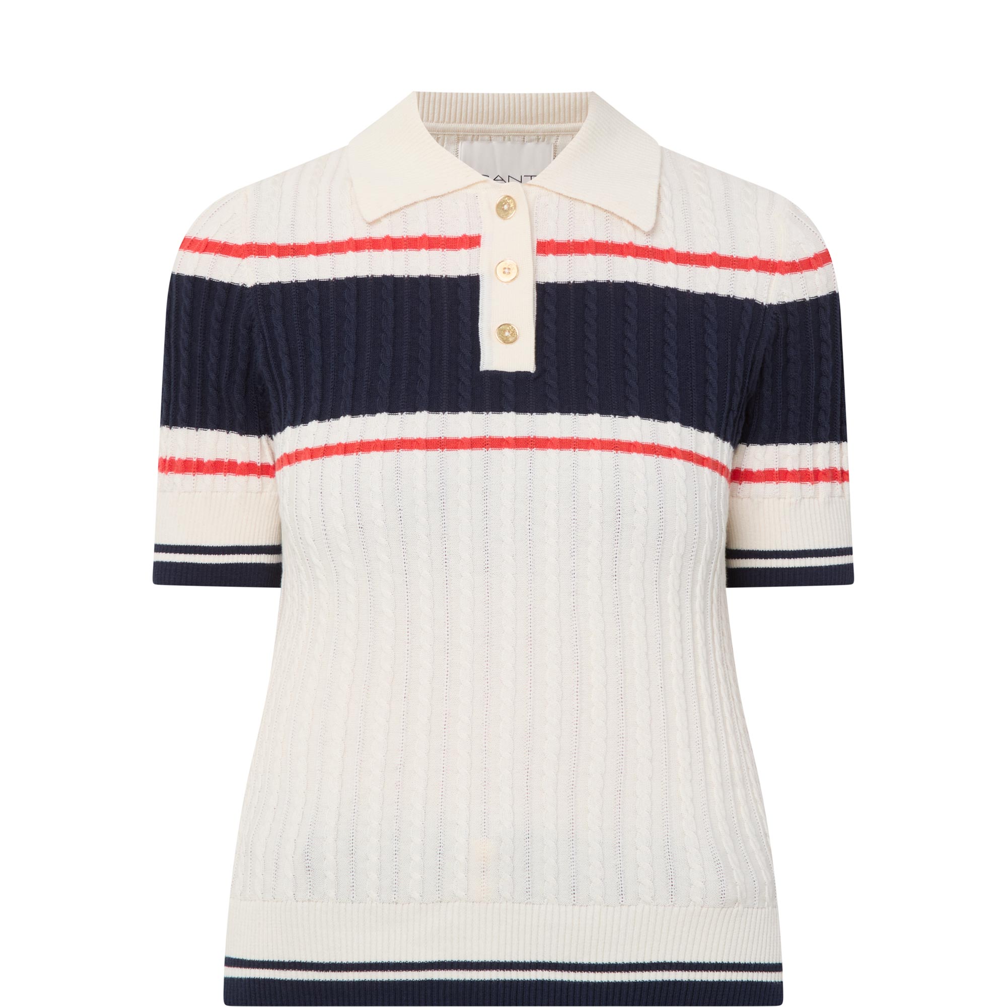 Contrast Stripe Cable Knit Polo Sweater