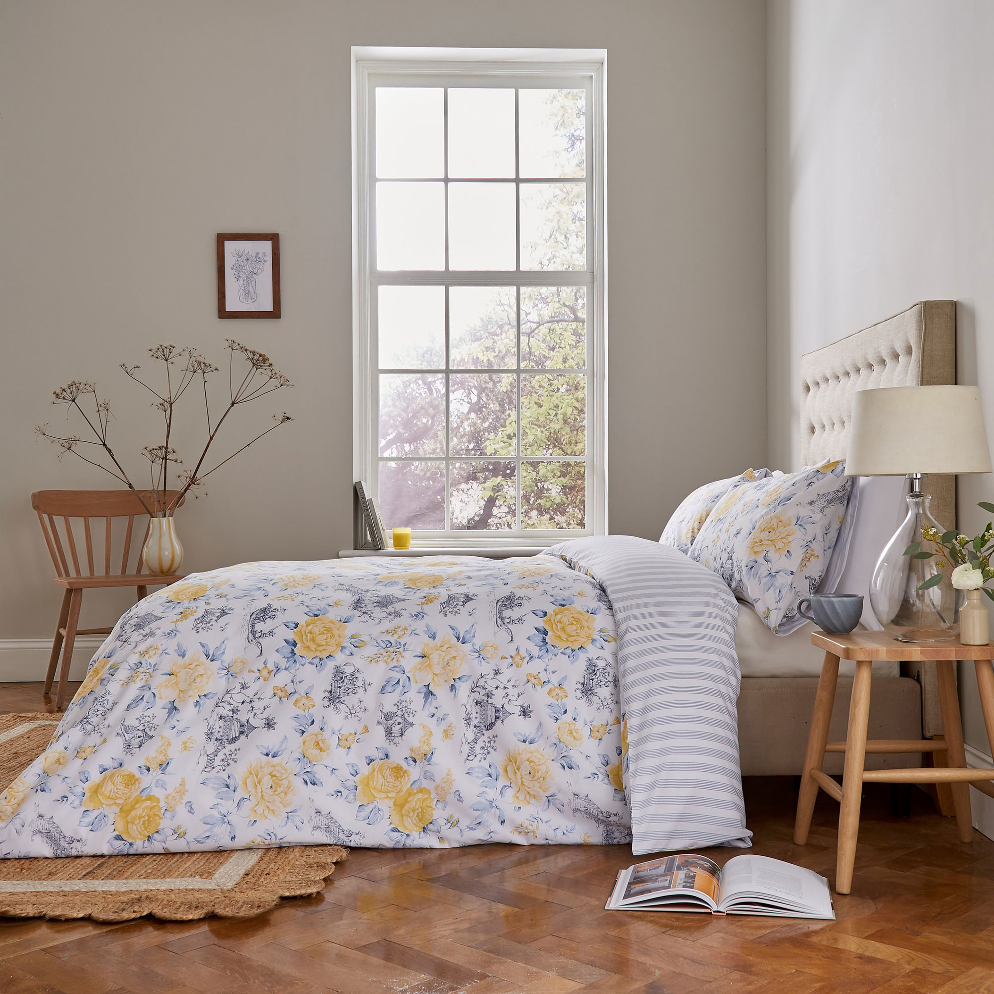 Mandarin Floral Duvet Set Yellow & China Blue