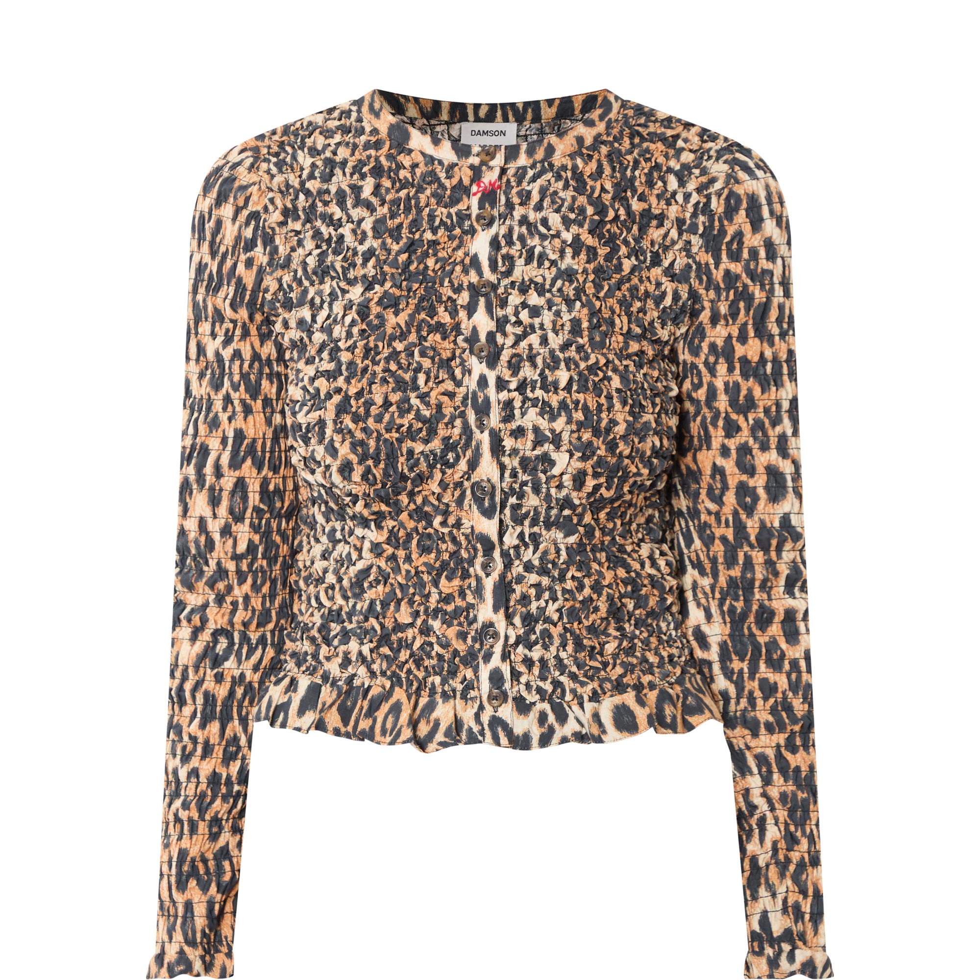 Elliana Smocked Leopard Print Cardigan