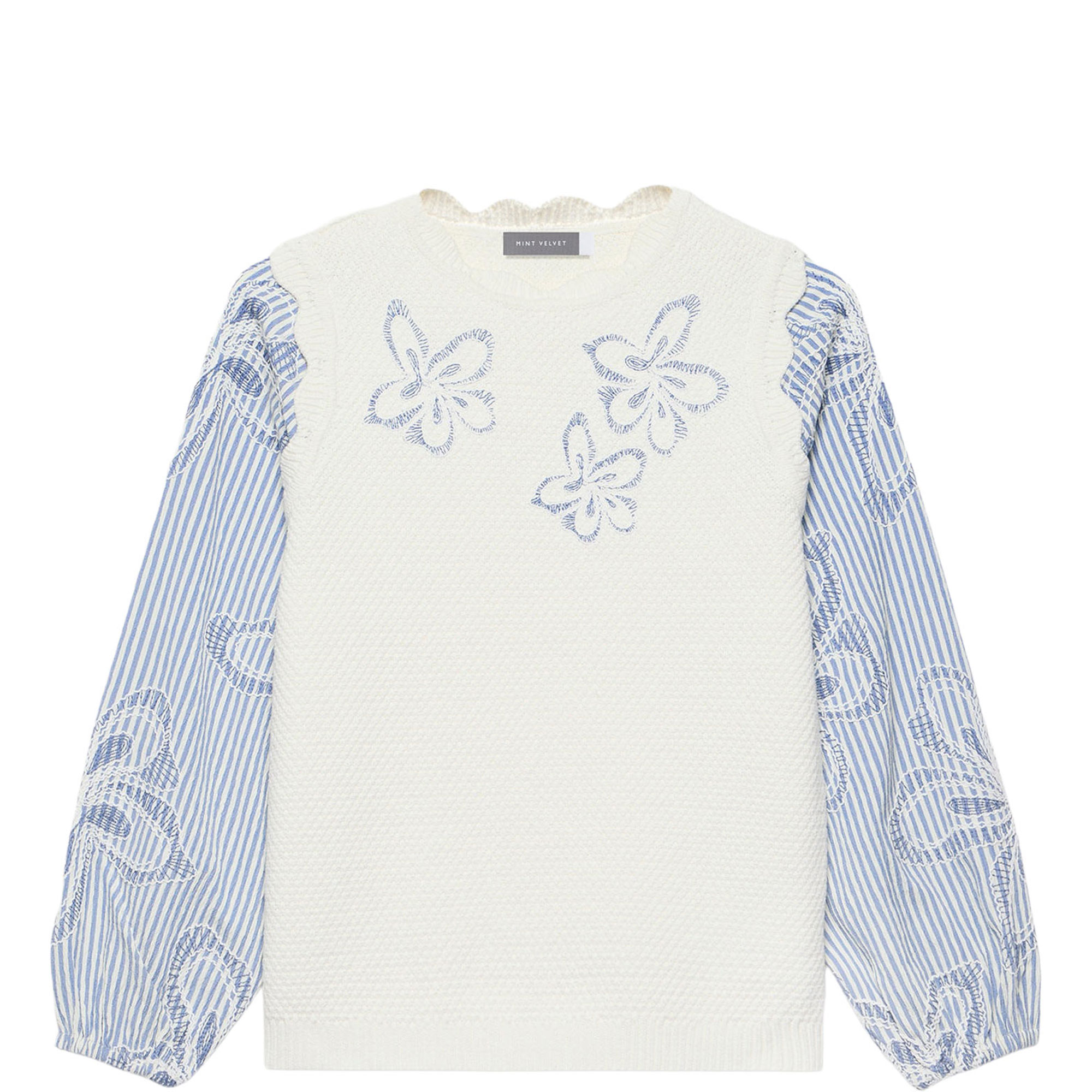 Woven Sleeve Knit Sweater