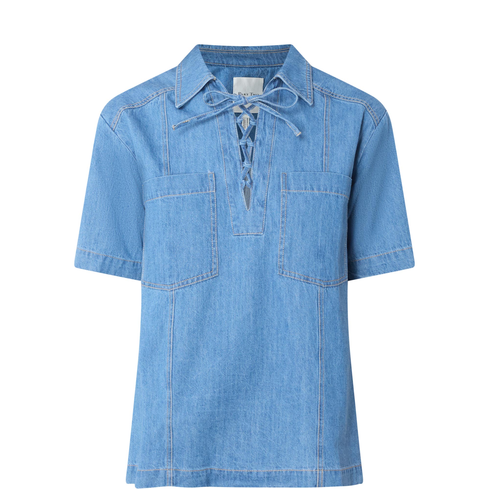 Amela Lace Up Denim Top