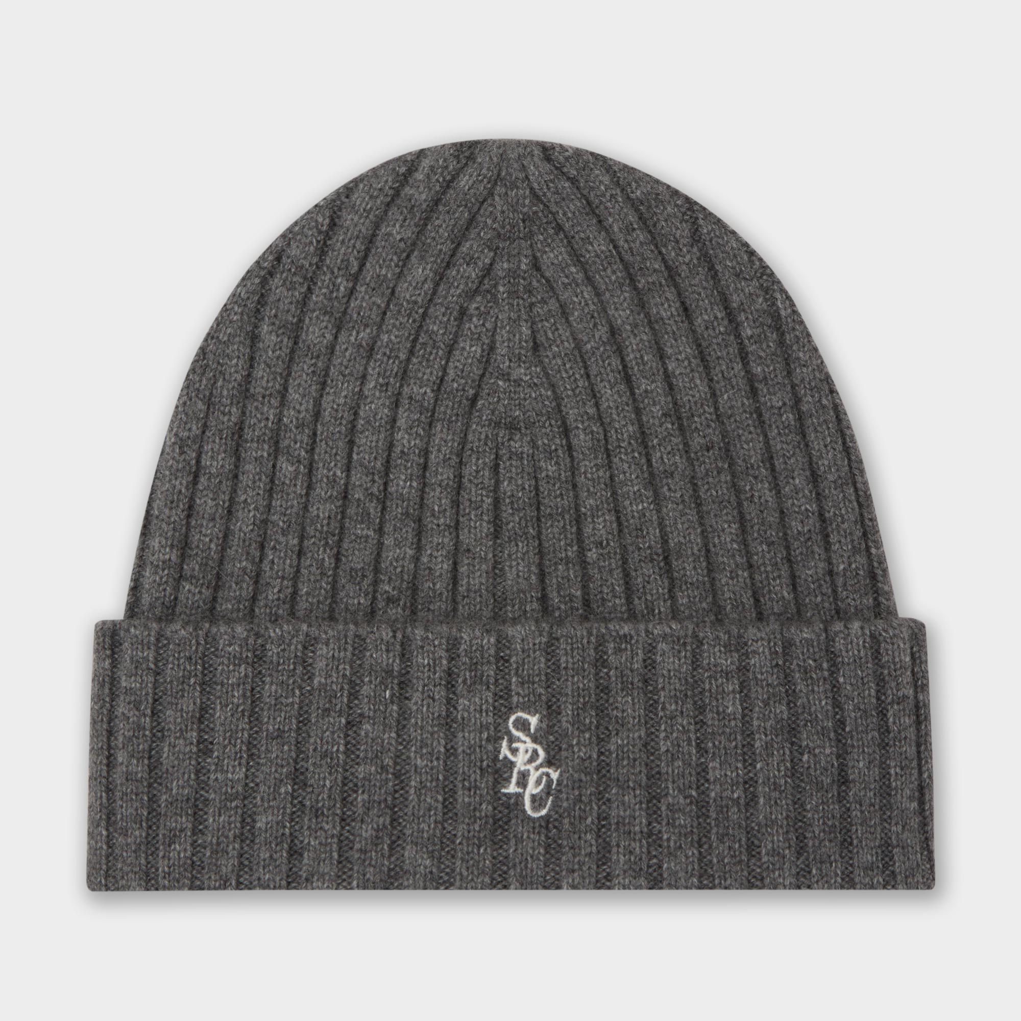 Logo Embroidered Ribbed Knit Beanie Hat