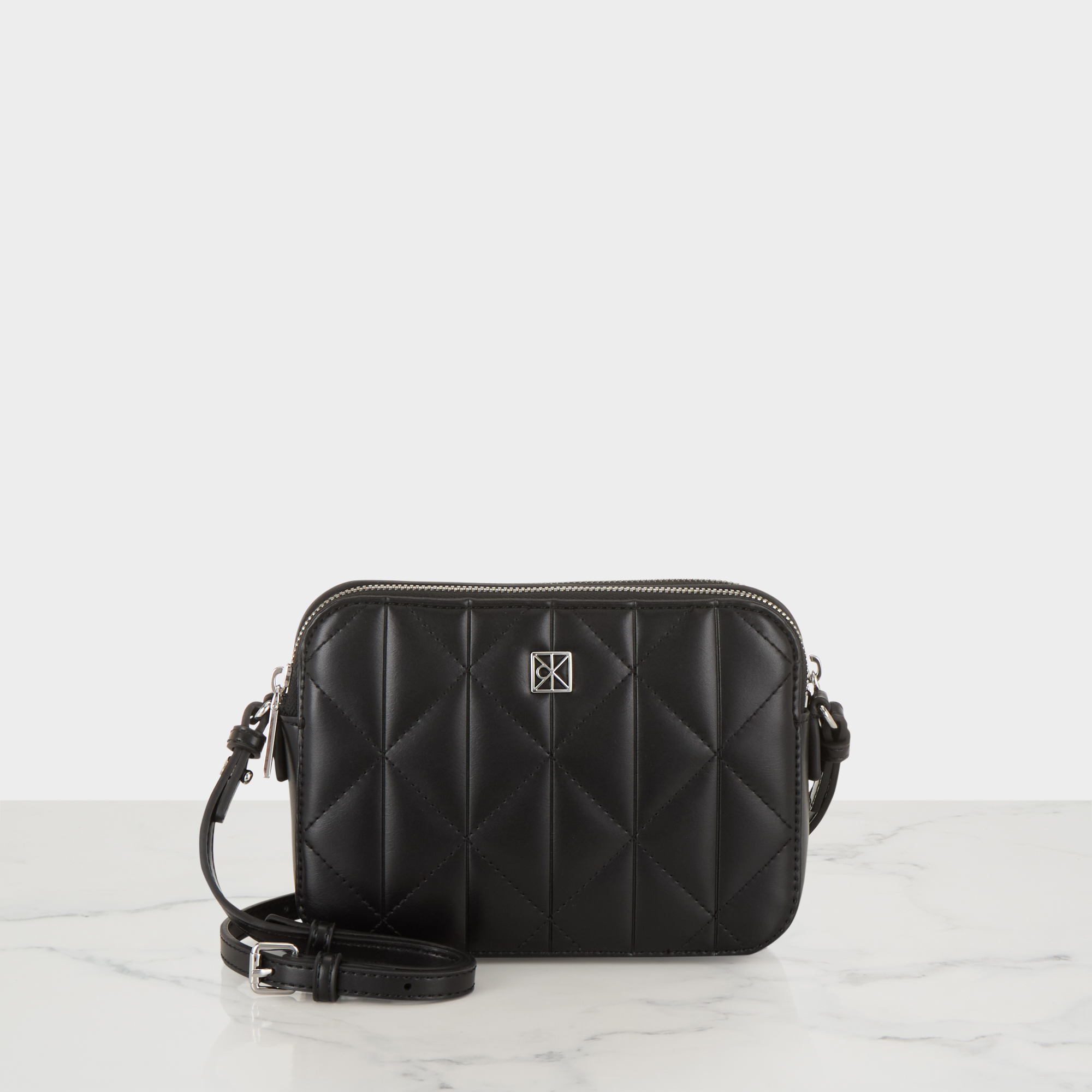 Quilted Emblem Logo Double Zip Camera Bag