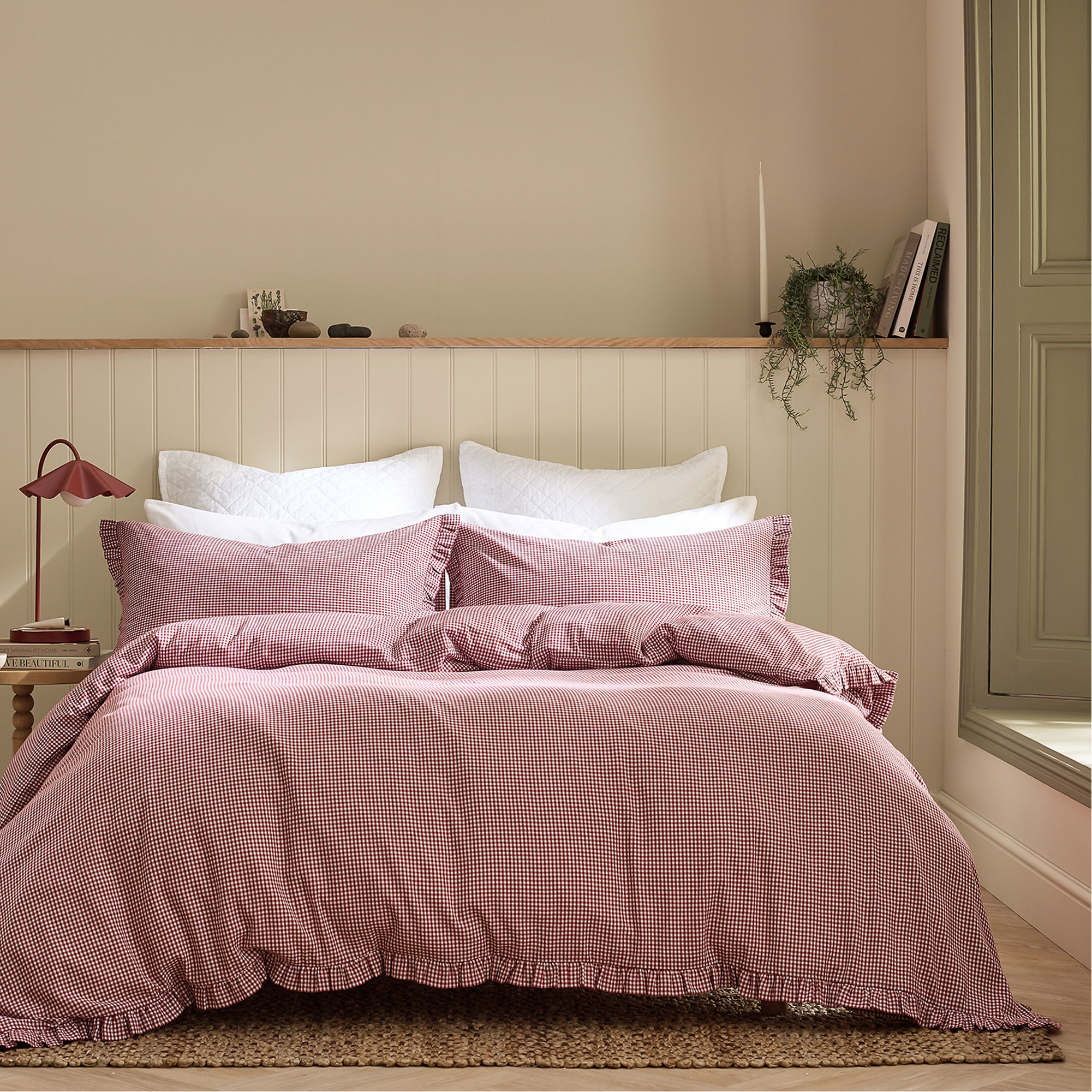 Gingham Ruffle Duvet Set Red