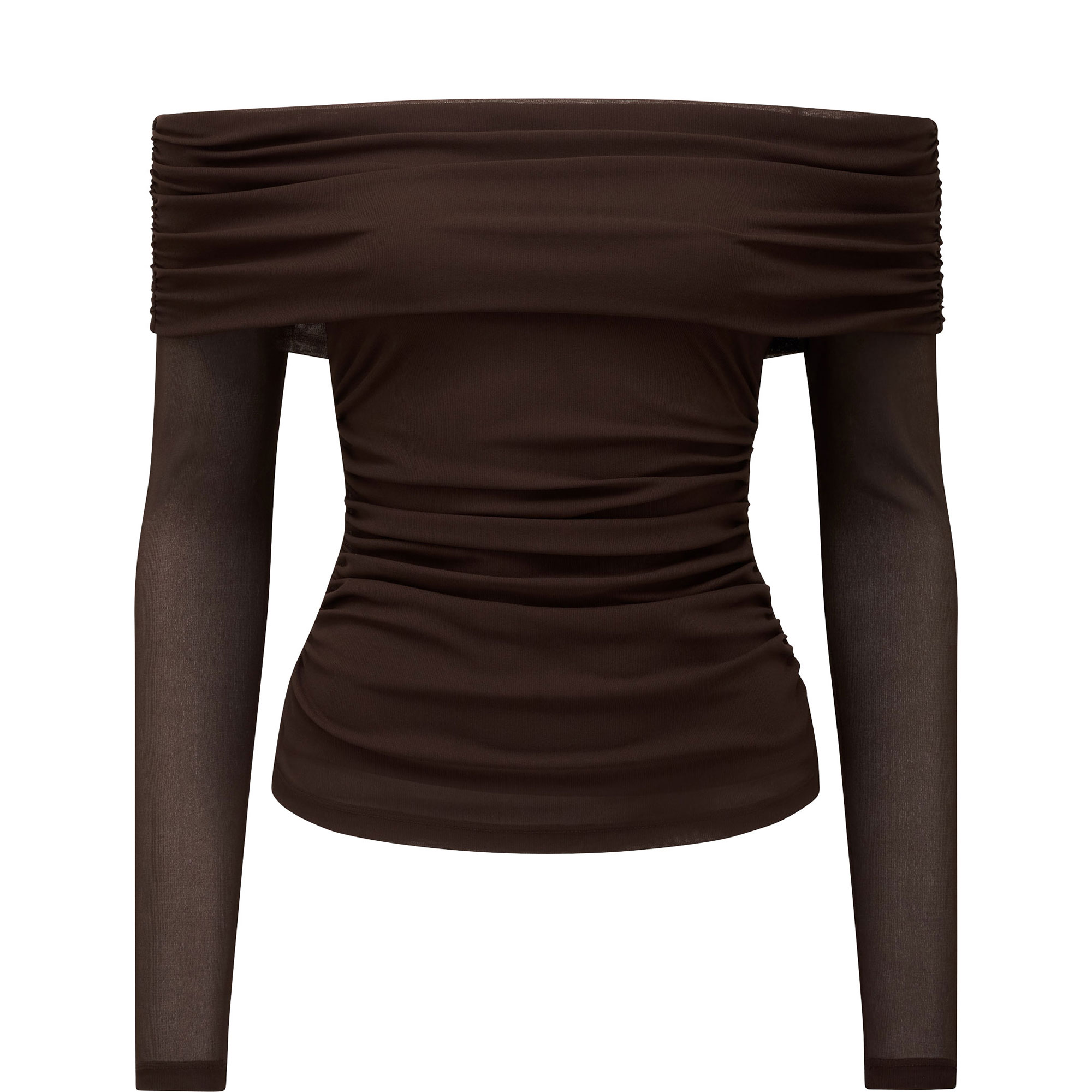 Kaia Ruched Mesh Bardot Top