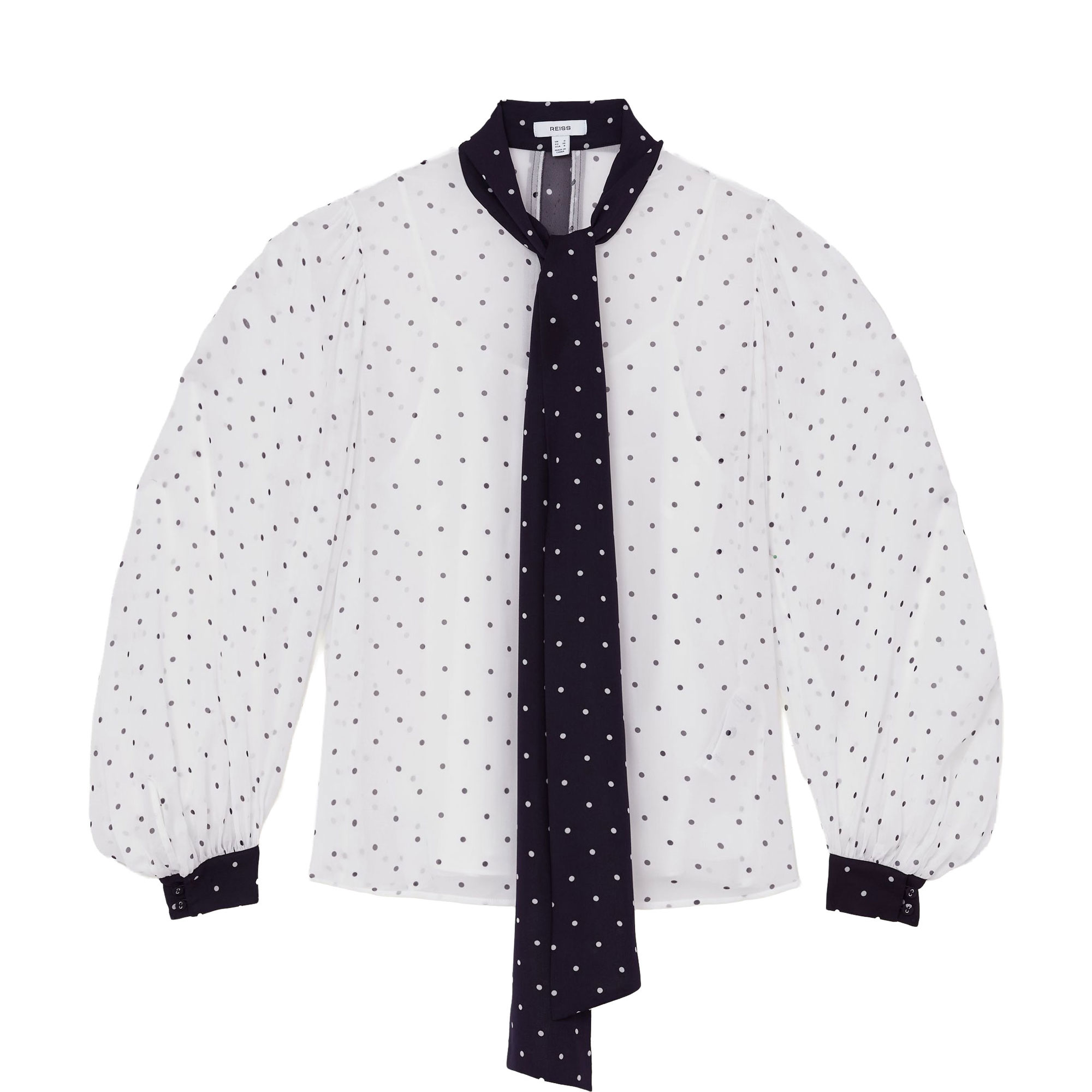Arial Polka-Dot Tie-Neck Blouse