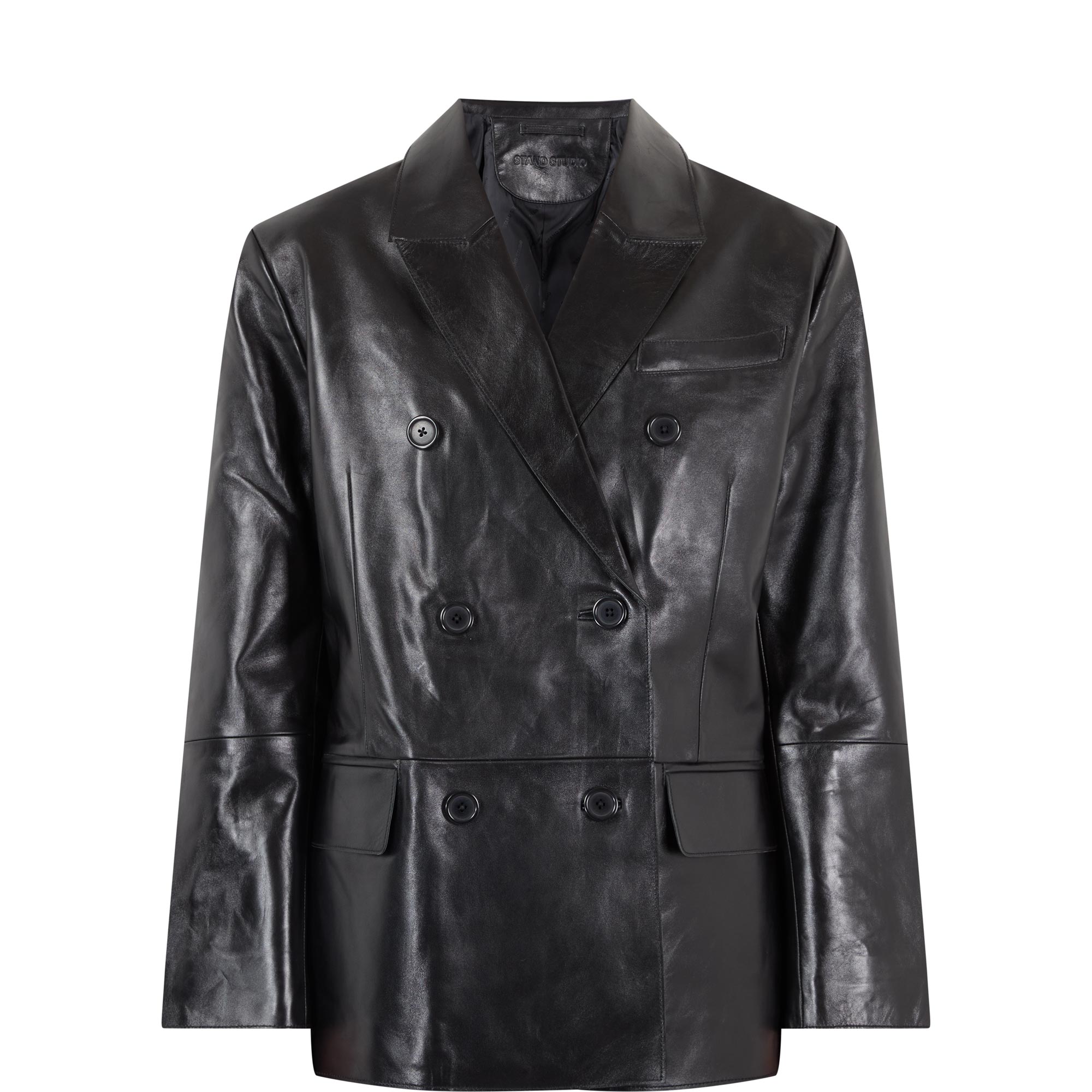 Alondra Leather Double-Breasted Blazer