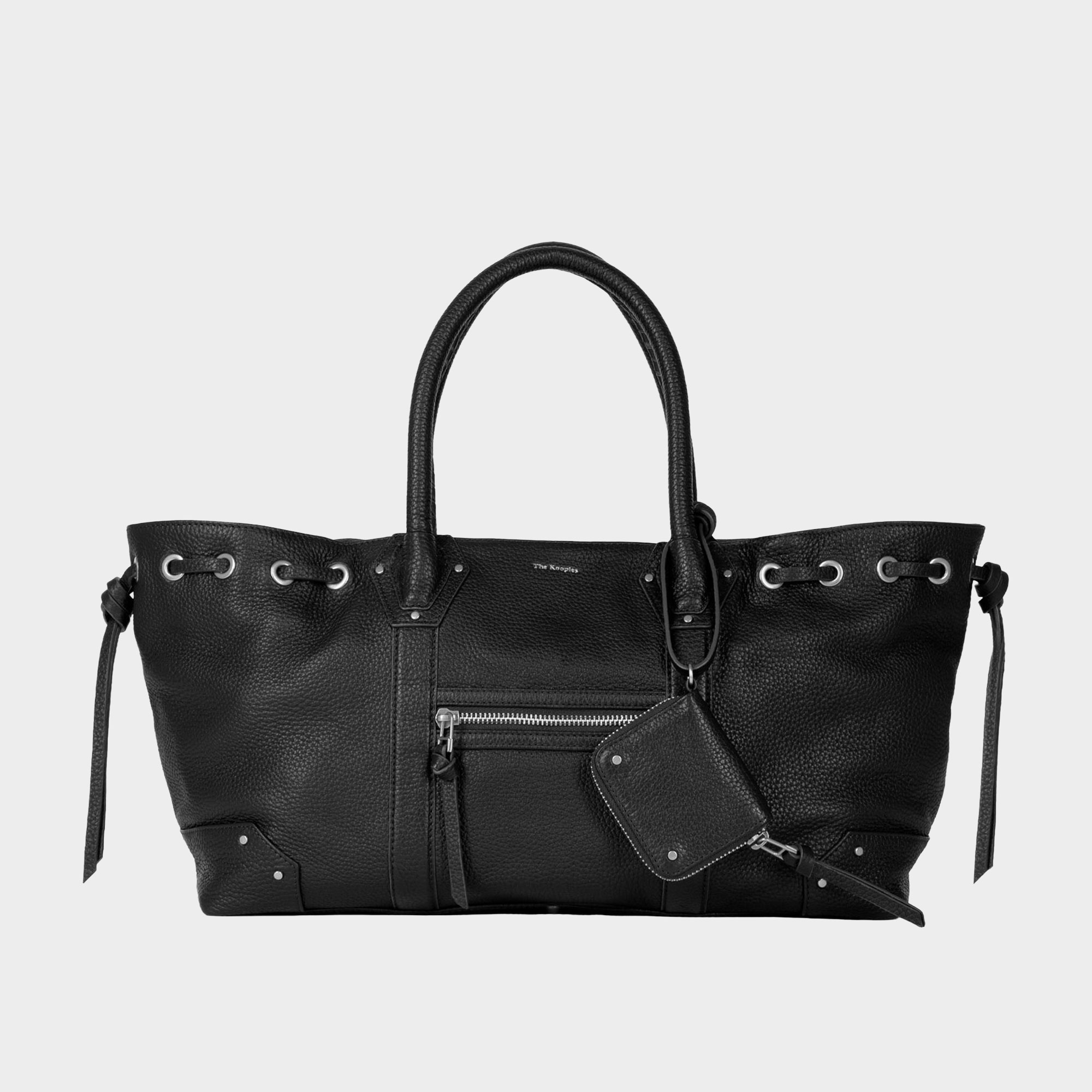 Gathered Grained Leather Tote Bag