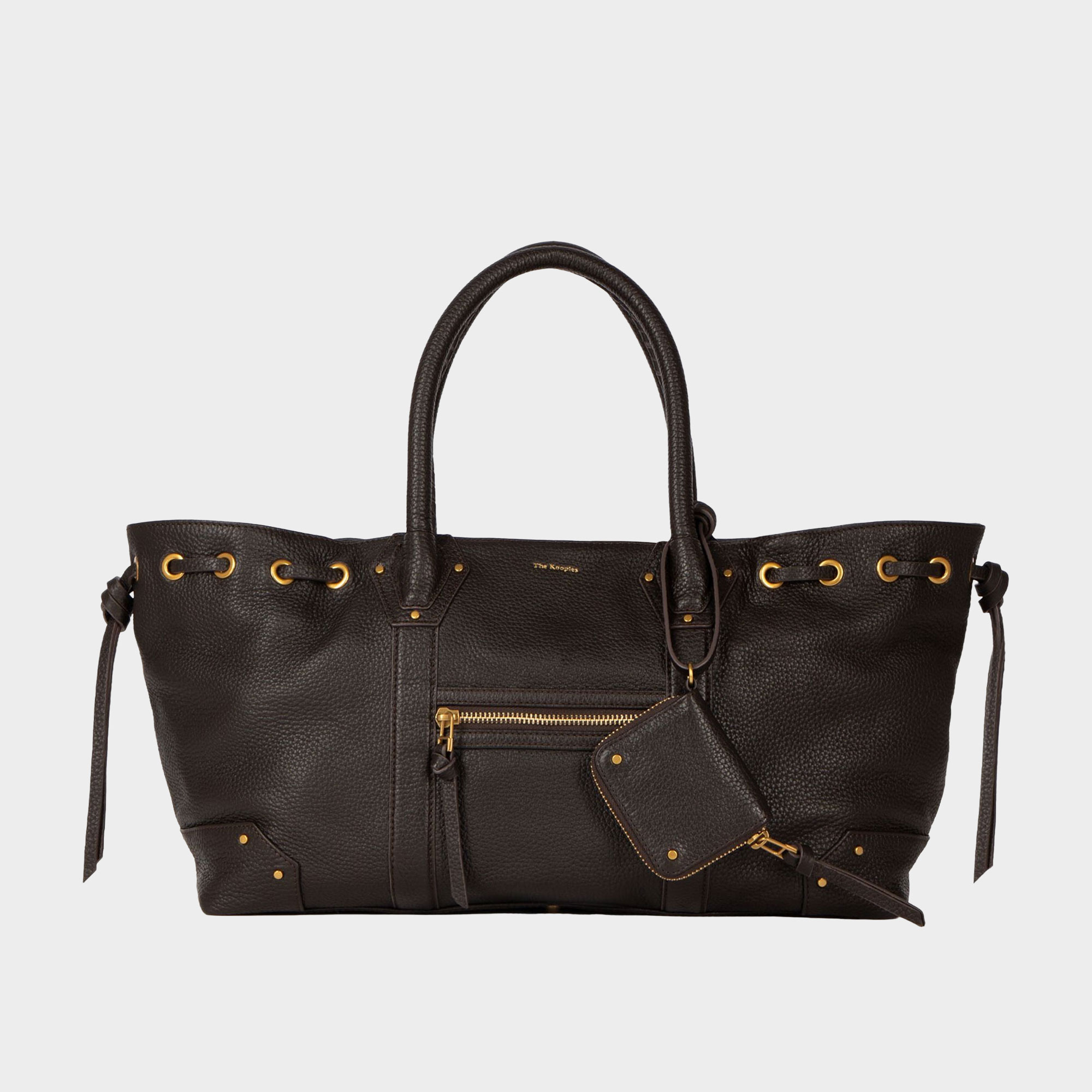 Gathered Grained Leather Tote Bag