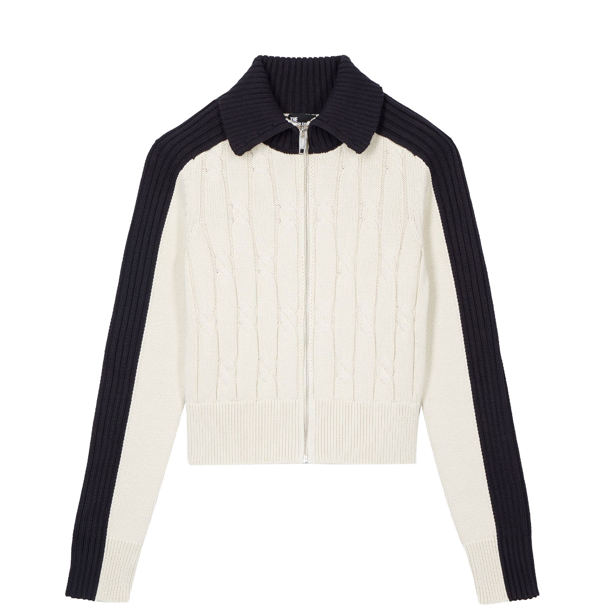 Contrast Twisted Knit Zip Cardigan