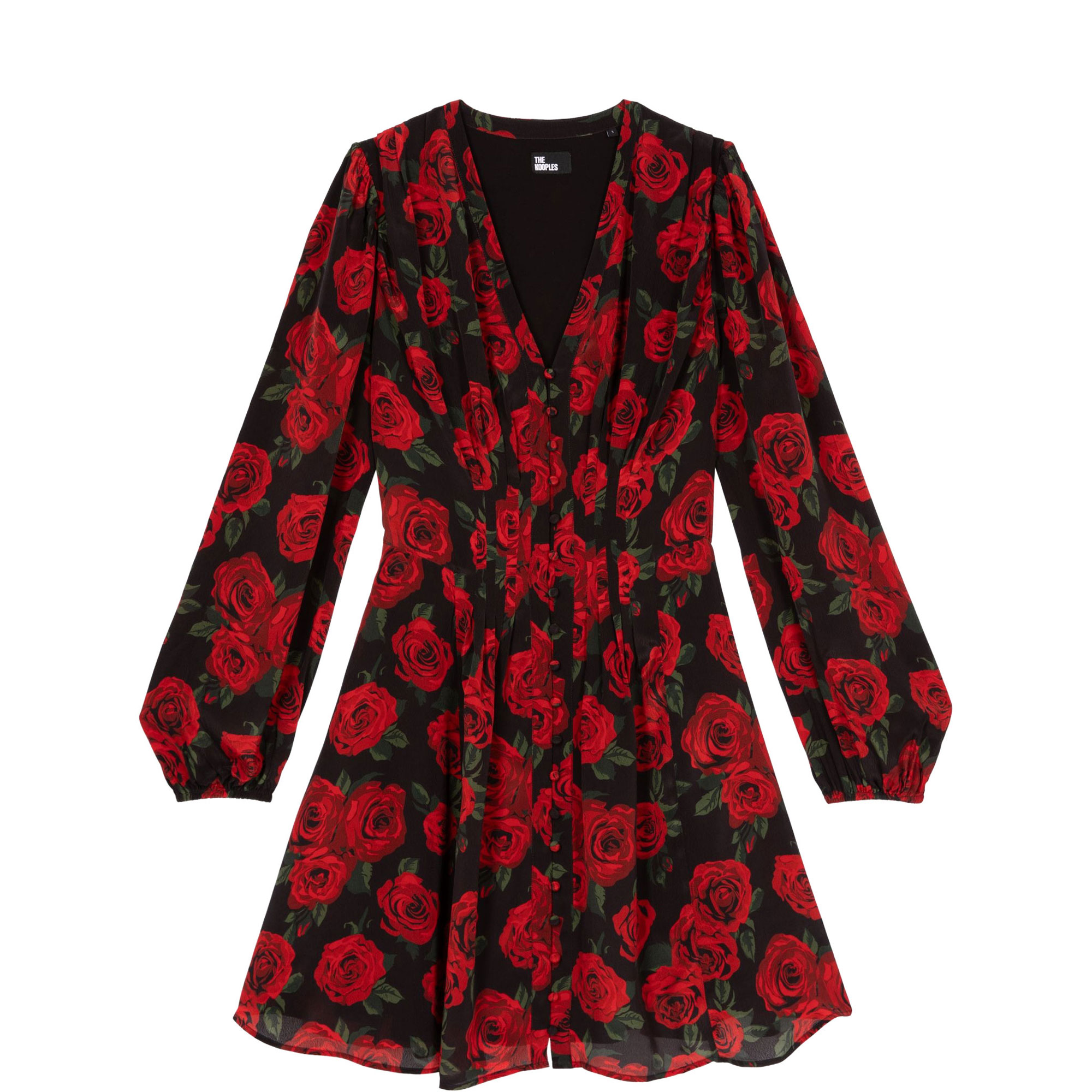 Pleated Rose Print Mini Dress