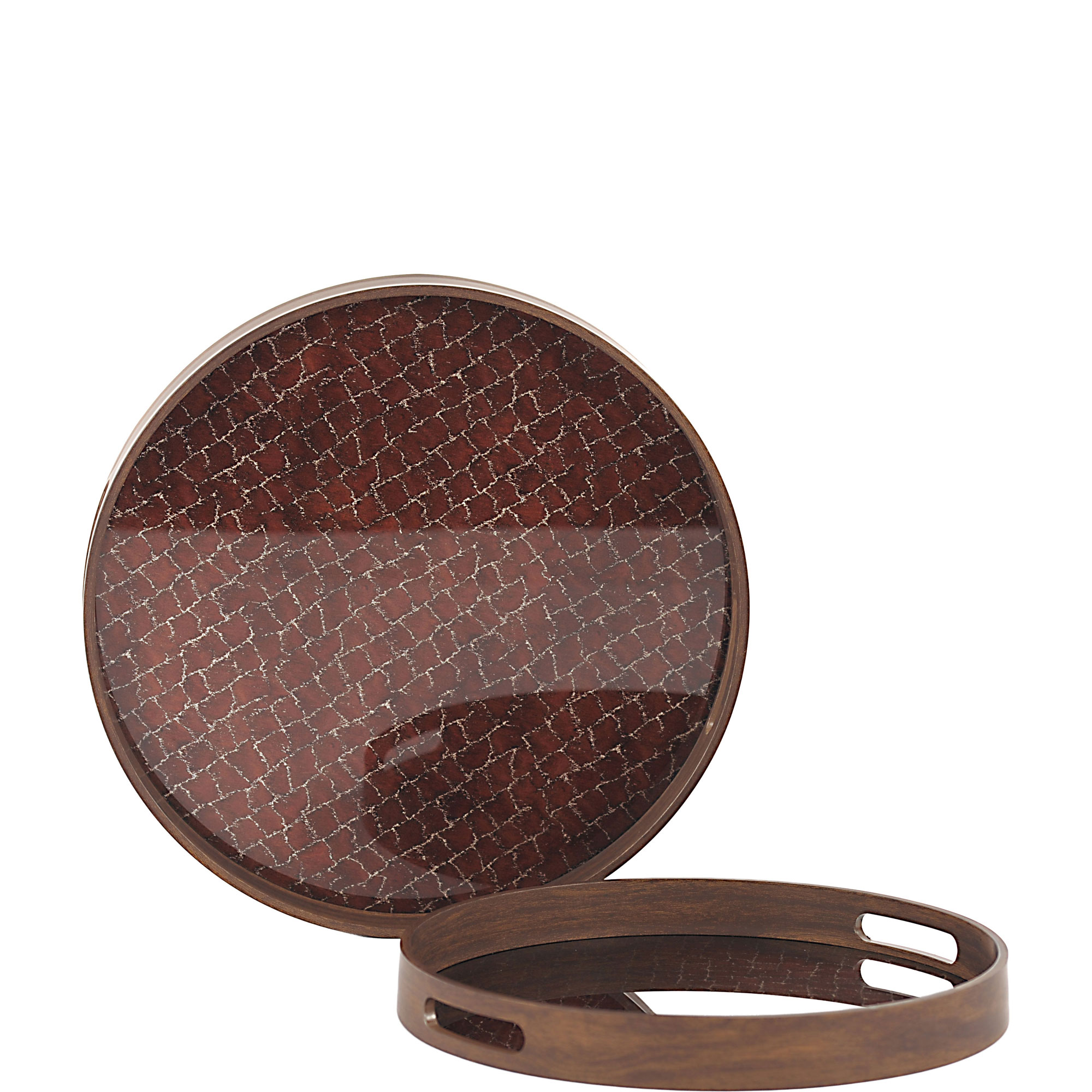 Brown Crocodile Round Tray Set of Two