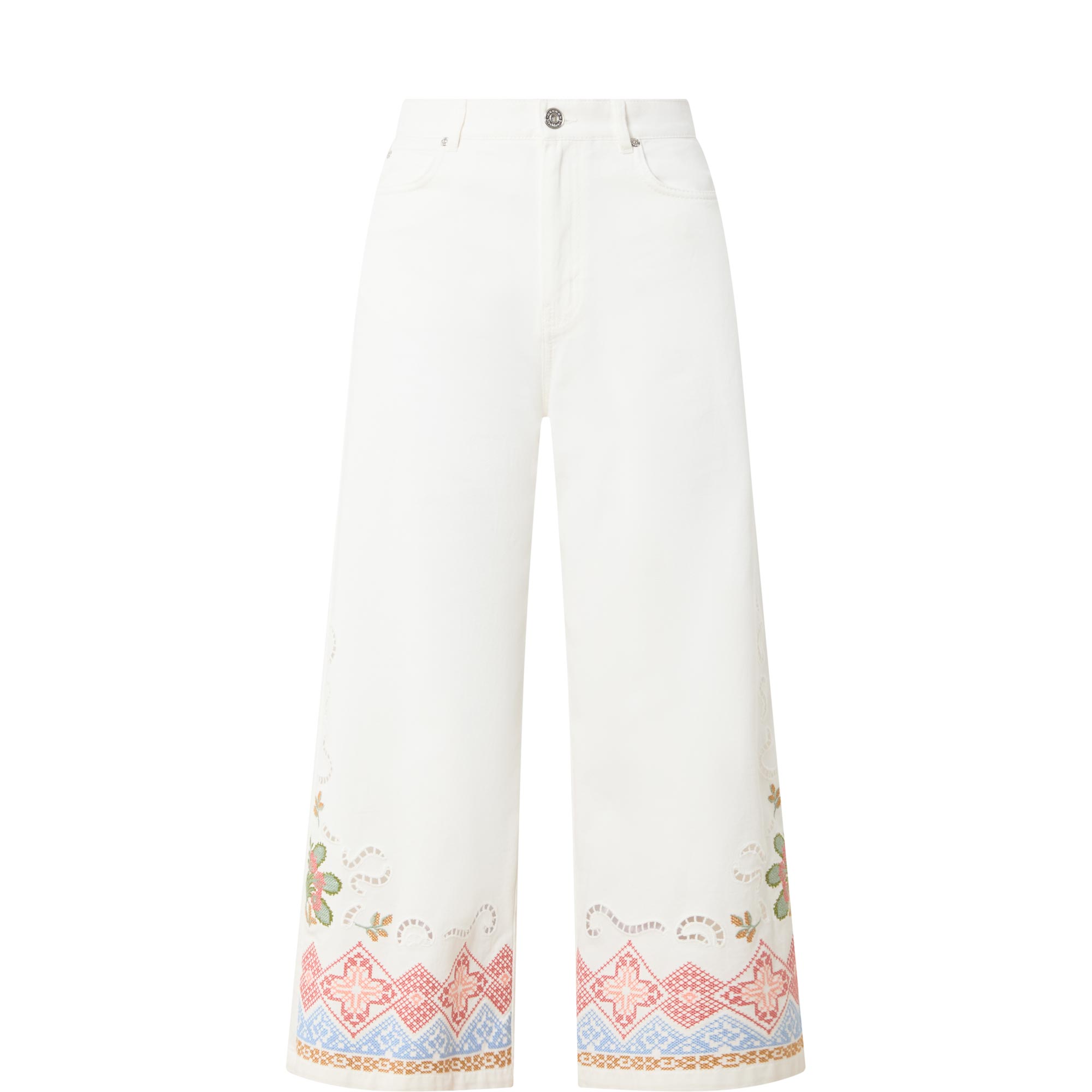 Adunco Embroidered Cropped Wide Leg Jeans