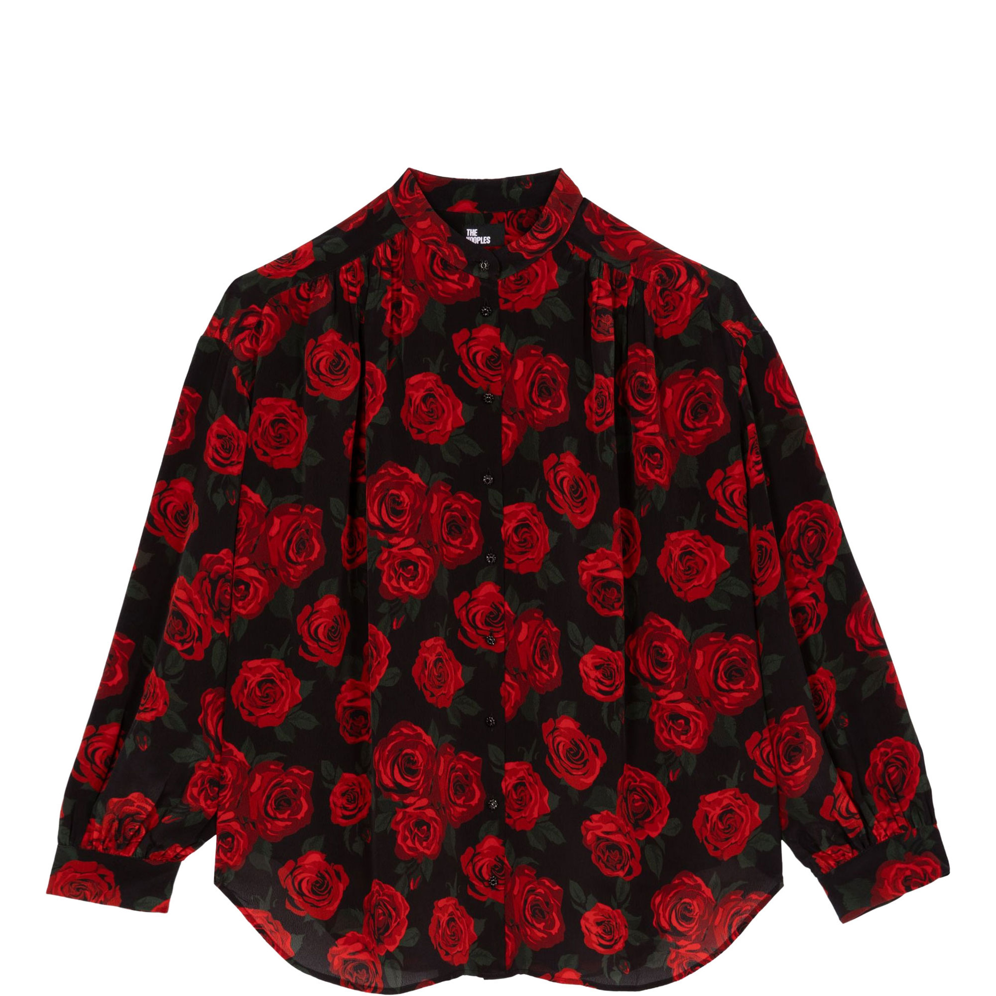 Pleated Rose Print Blouse
