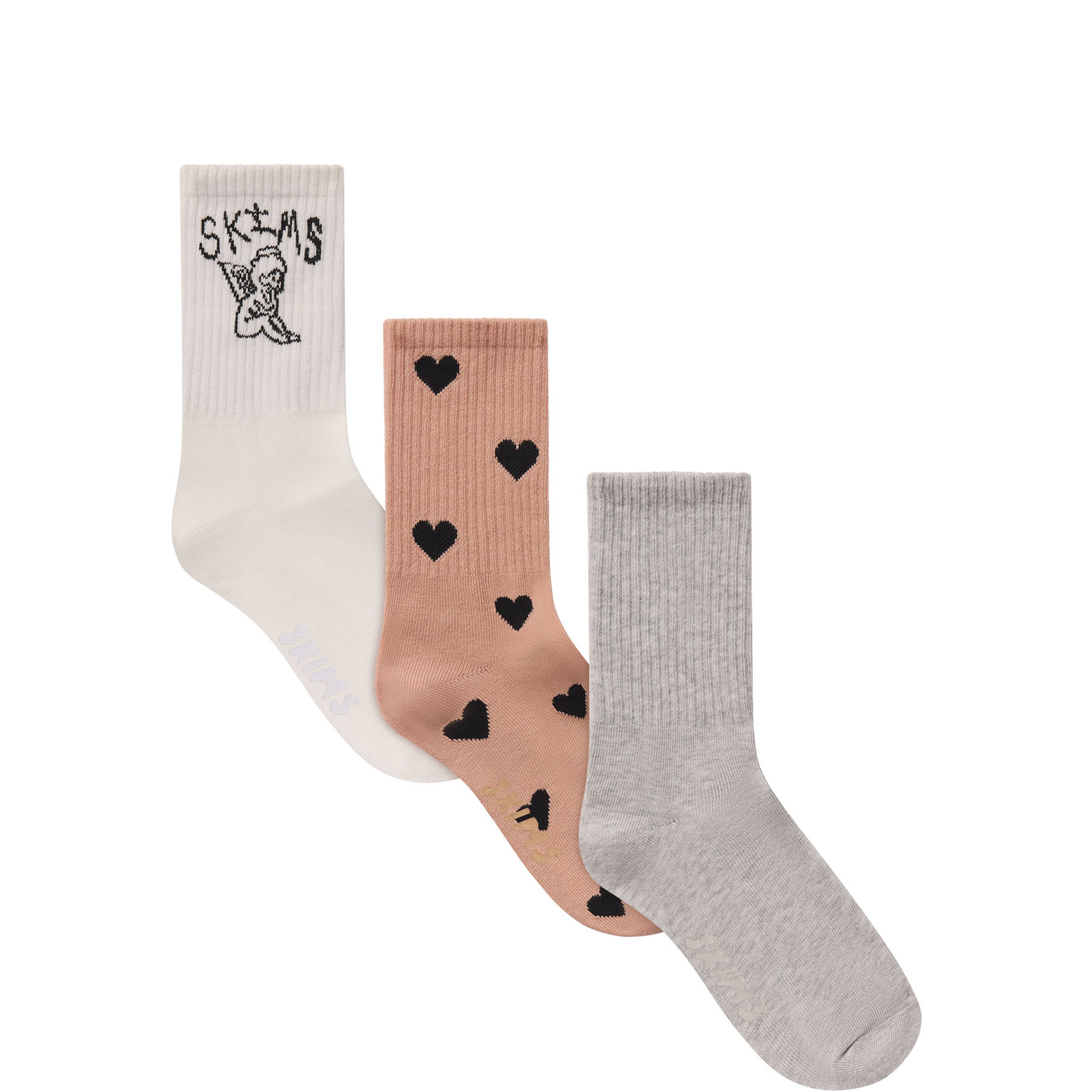 Ribbed Crew Sock 3-Pack Spaced Hearts Multi