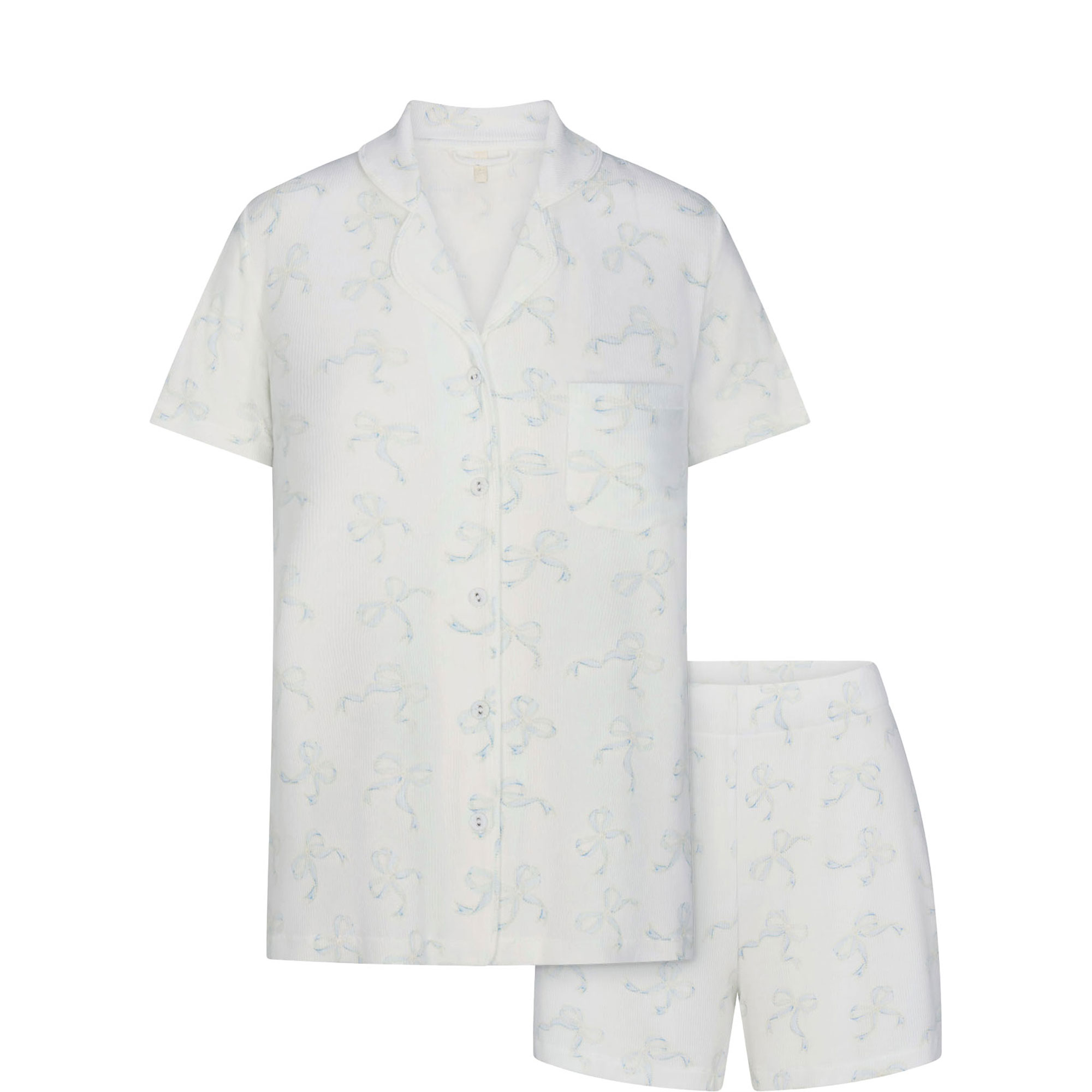 Short Sleep Set Ivory Pearl Bows Print